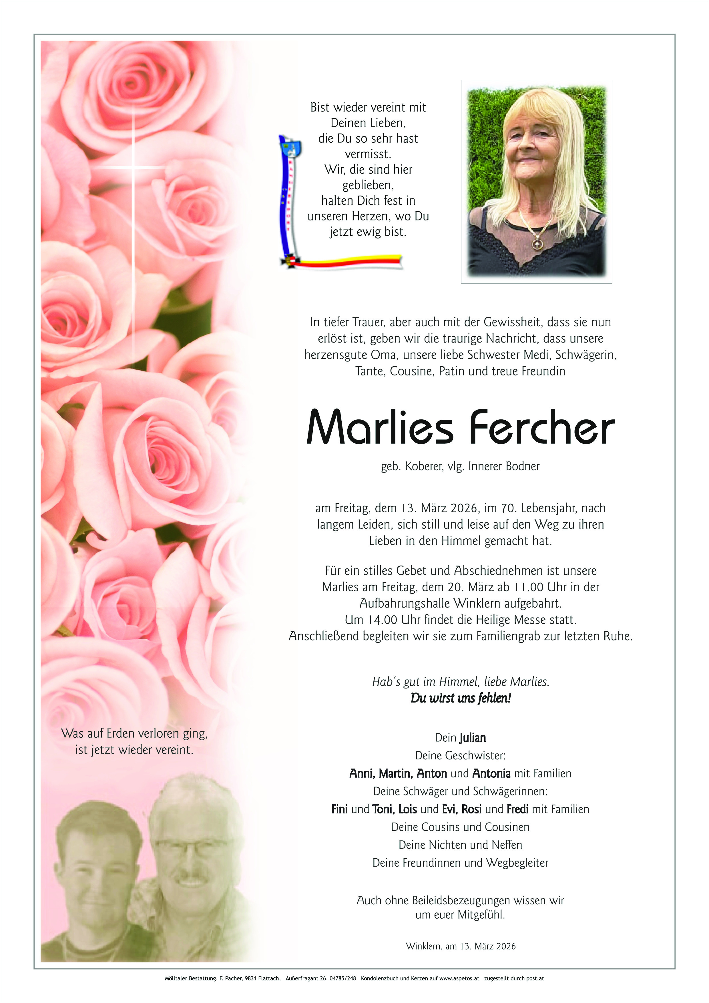 Traueranzeige von Marlies Fercher