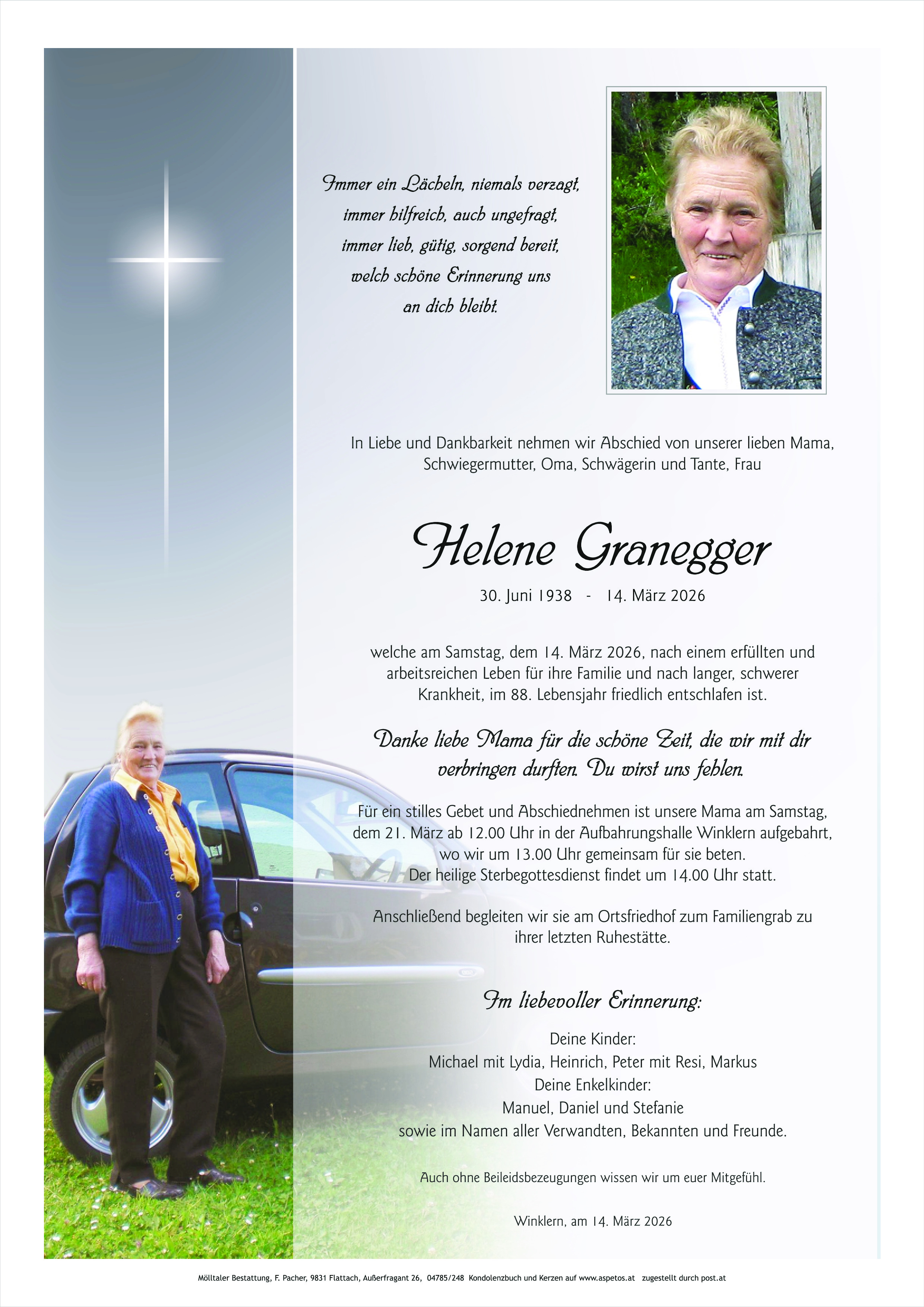 Traueranzeige von Helene Granegger