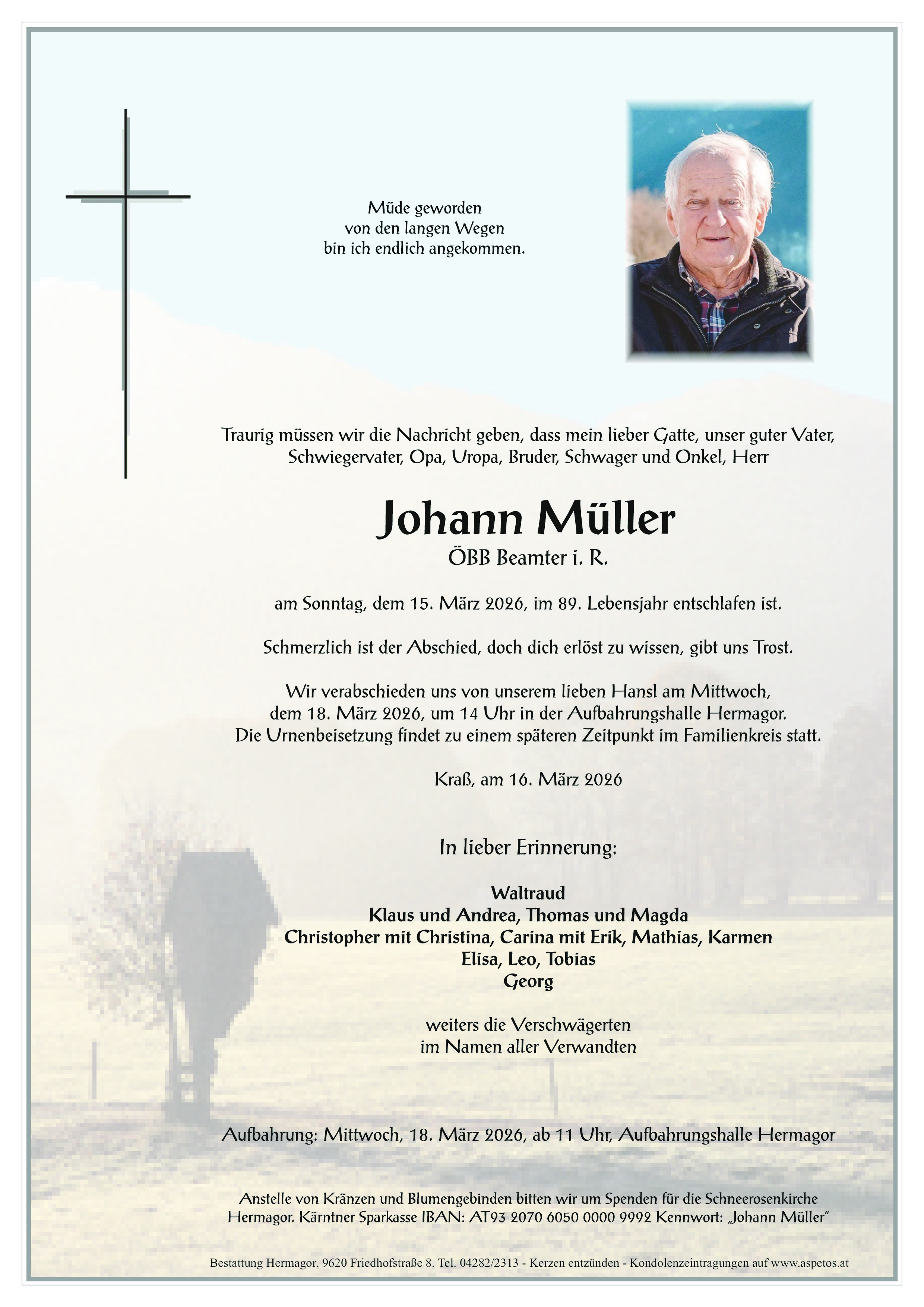 Traueranzeige von Johann Müller