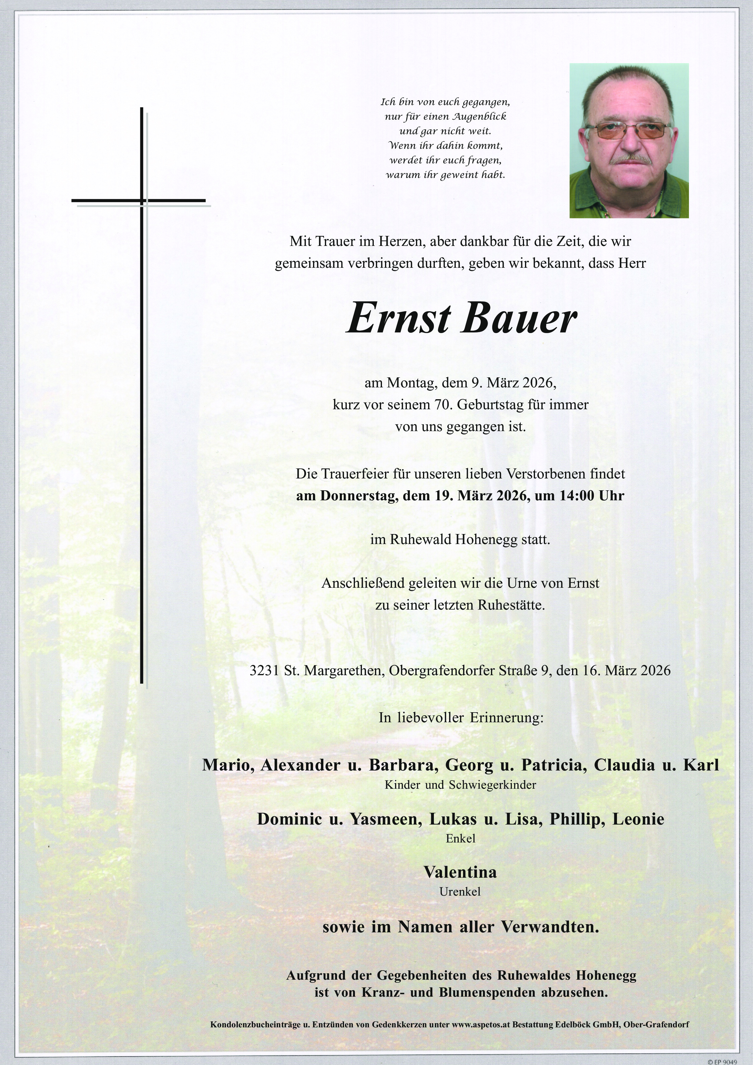 Traueranzeige von Ernst Bauer
