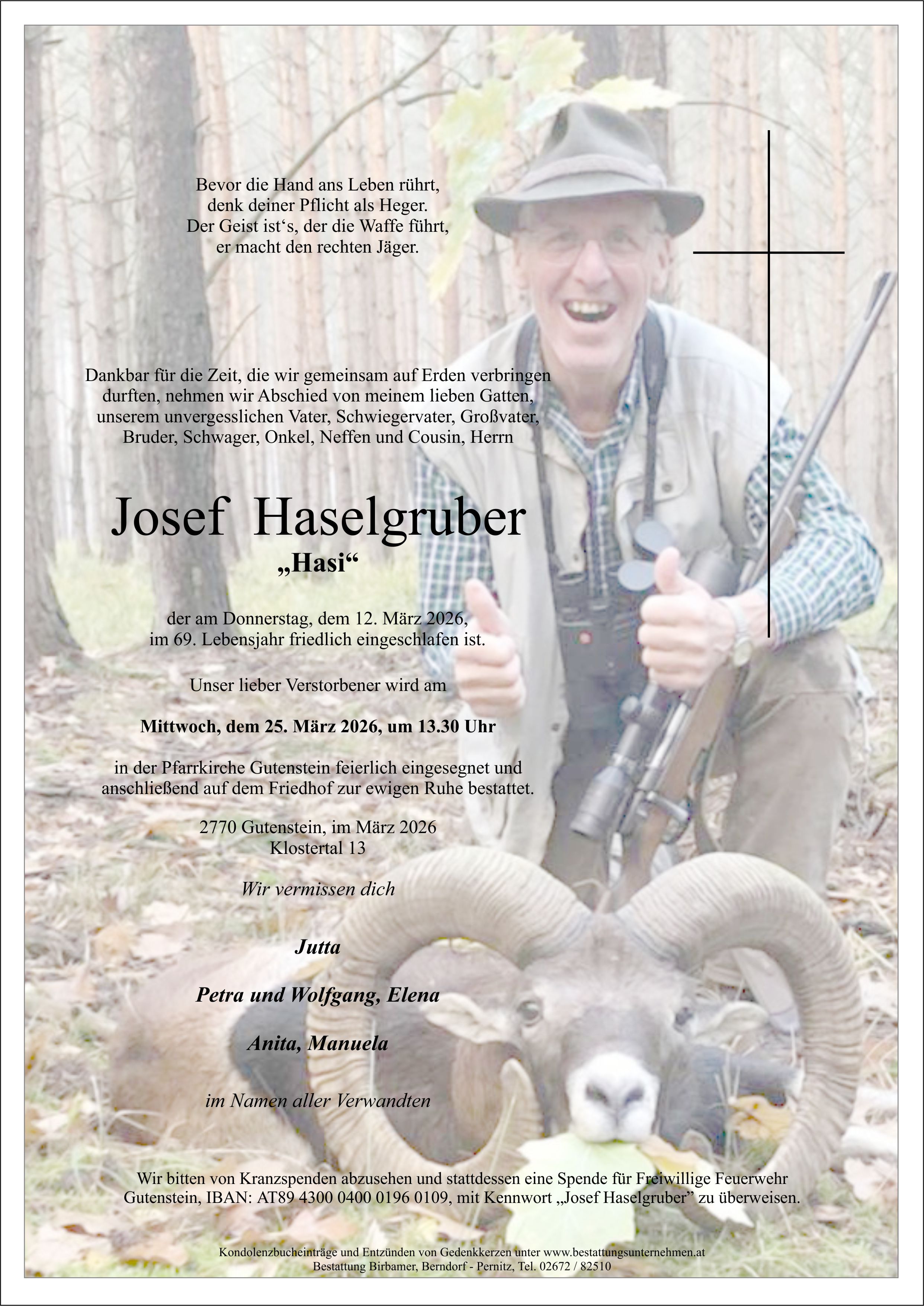 Traueranzeige von Josef Haselgruber