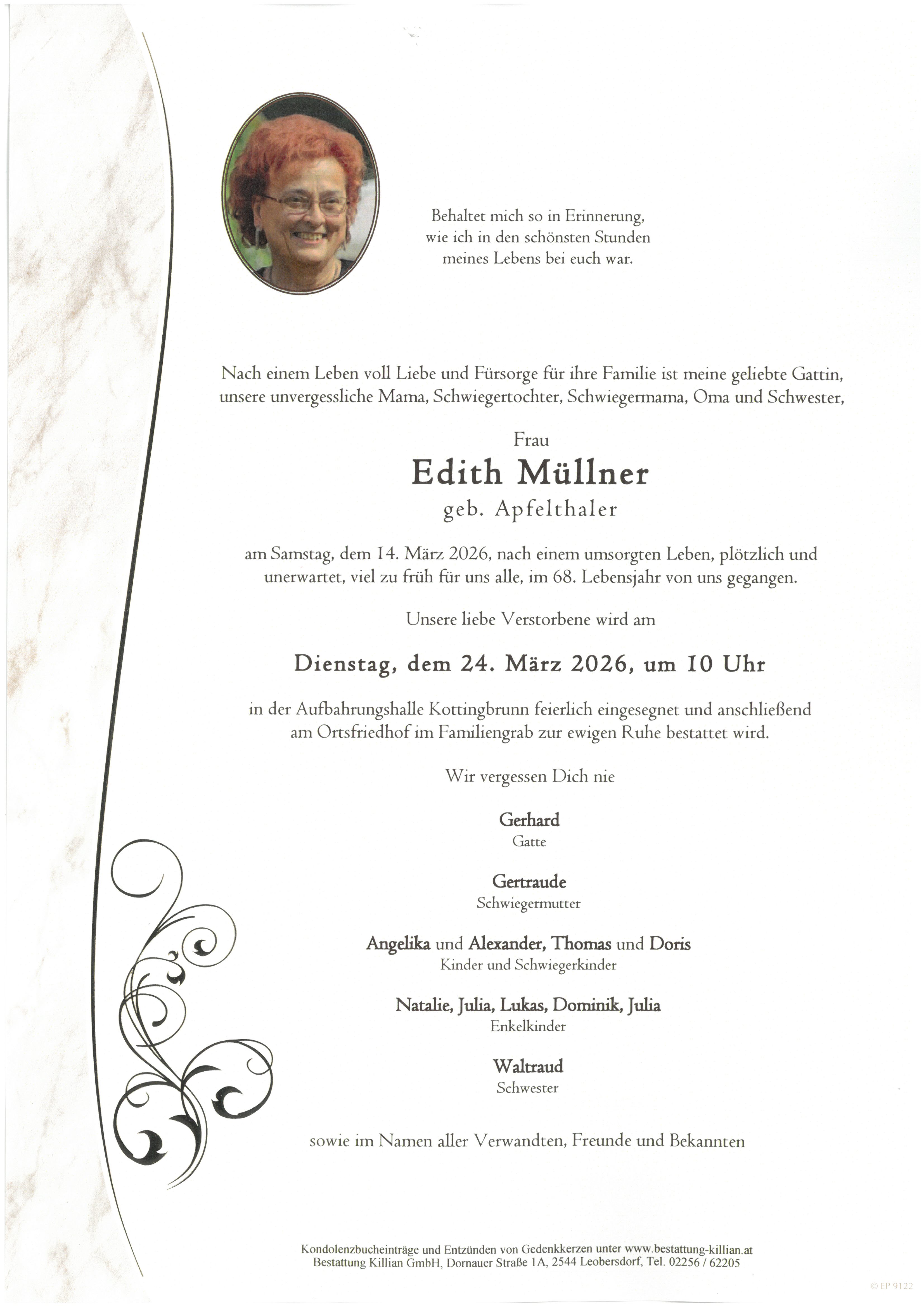Traueranzeige von Edith Müllner