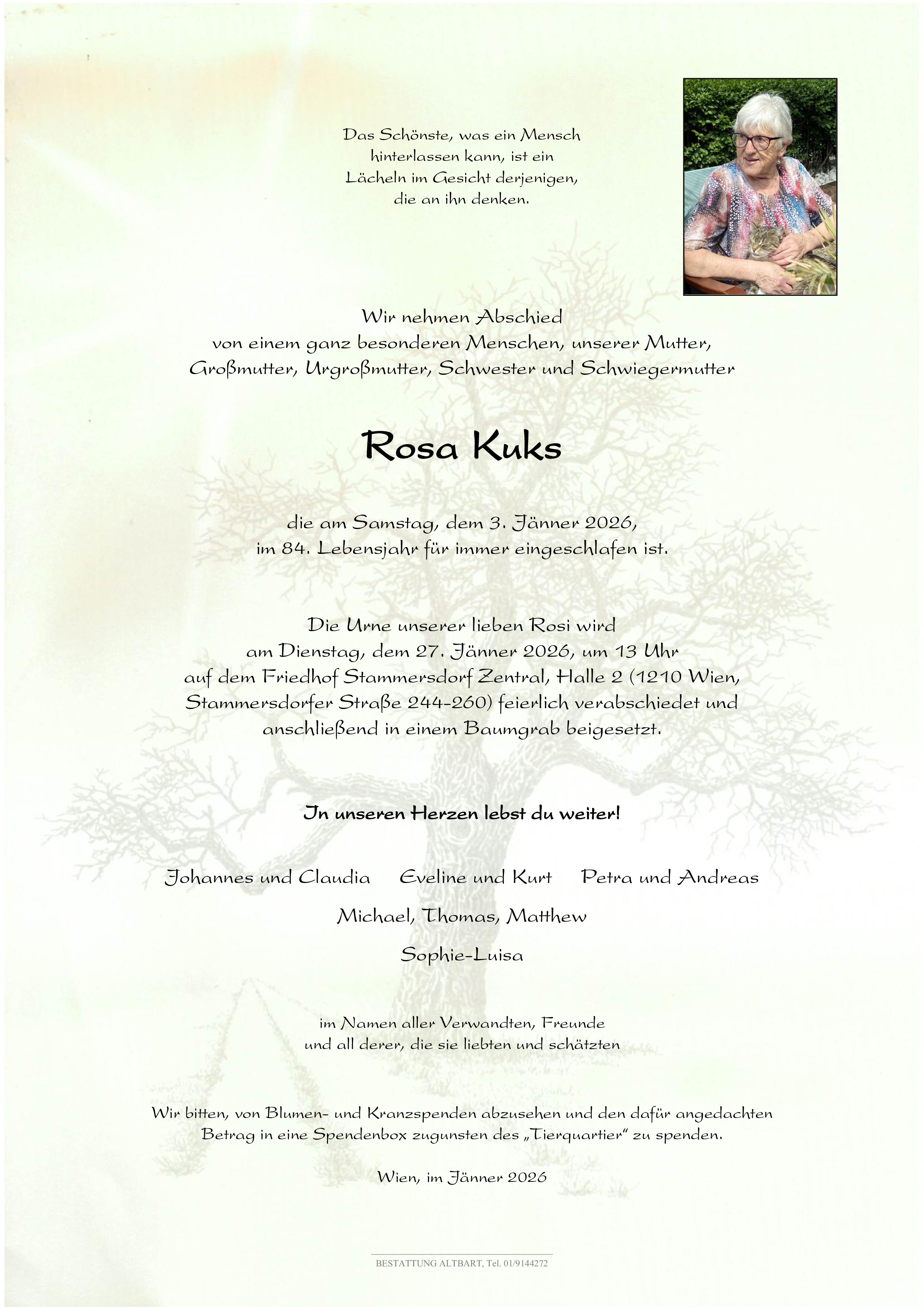 Traueranzeige von Rosa Kuks
