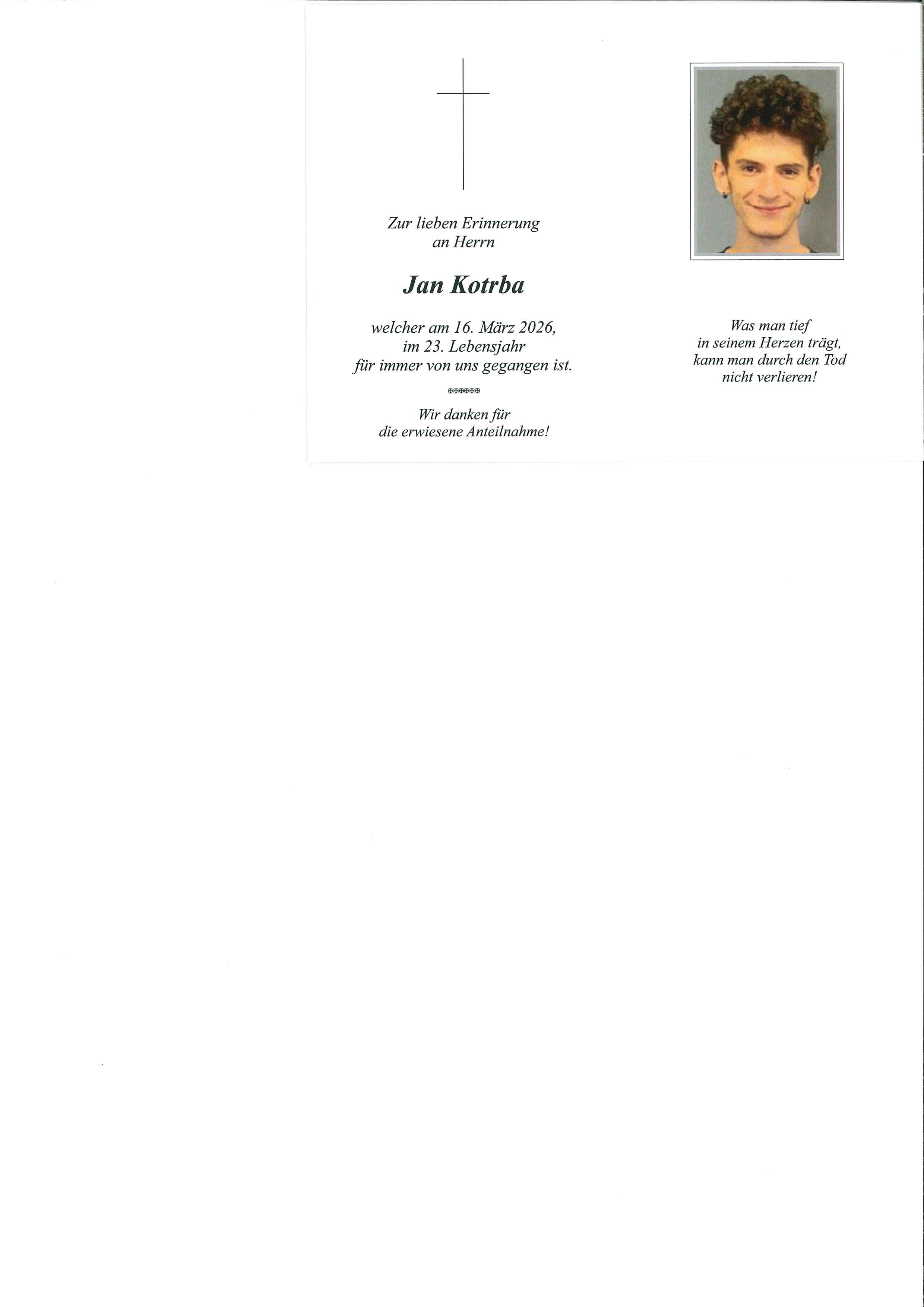 Traueranzeige von Jan Kotrba