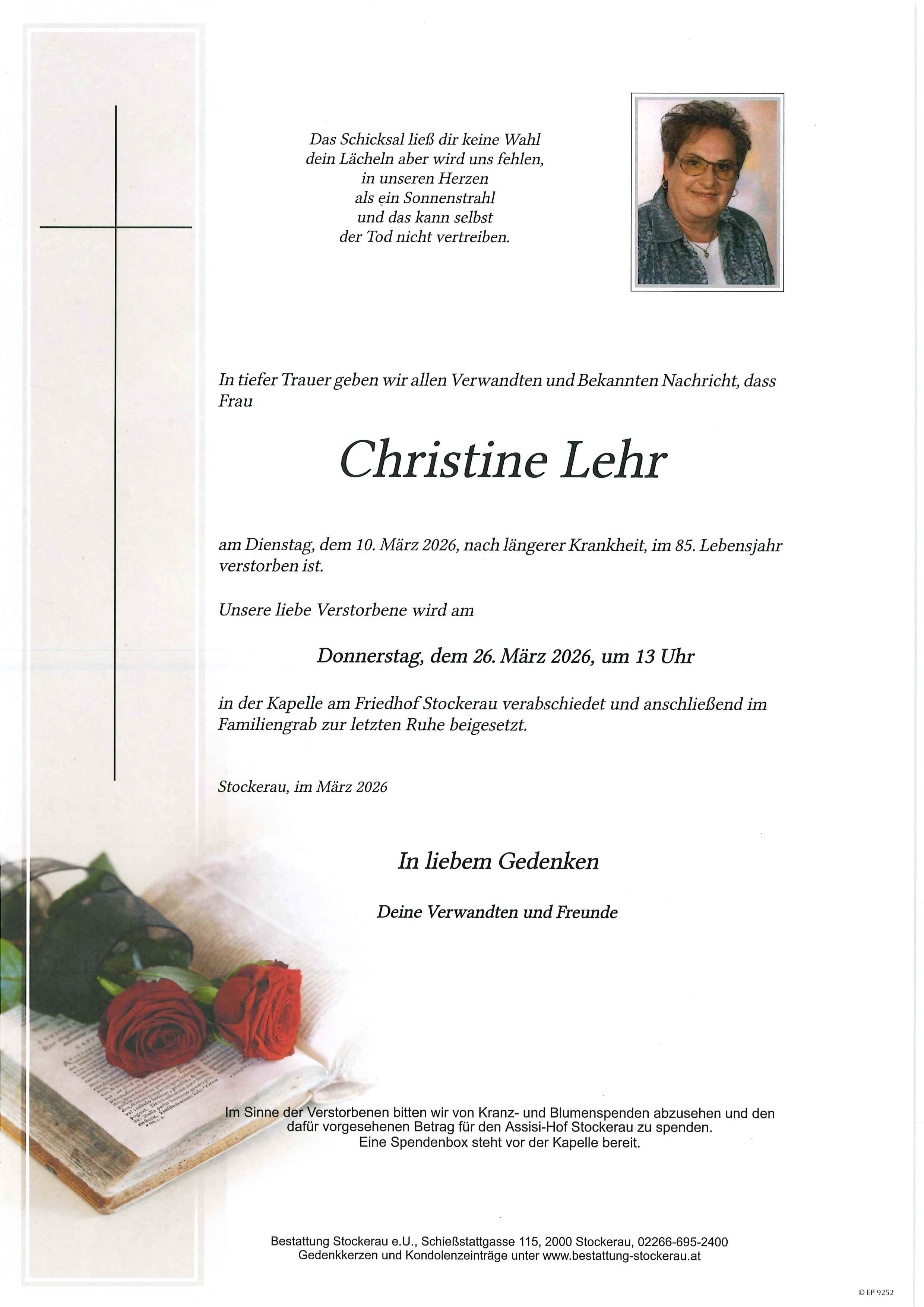 Traueranzeige von Christine Lehr