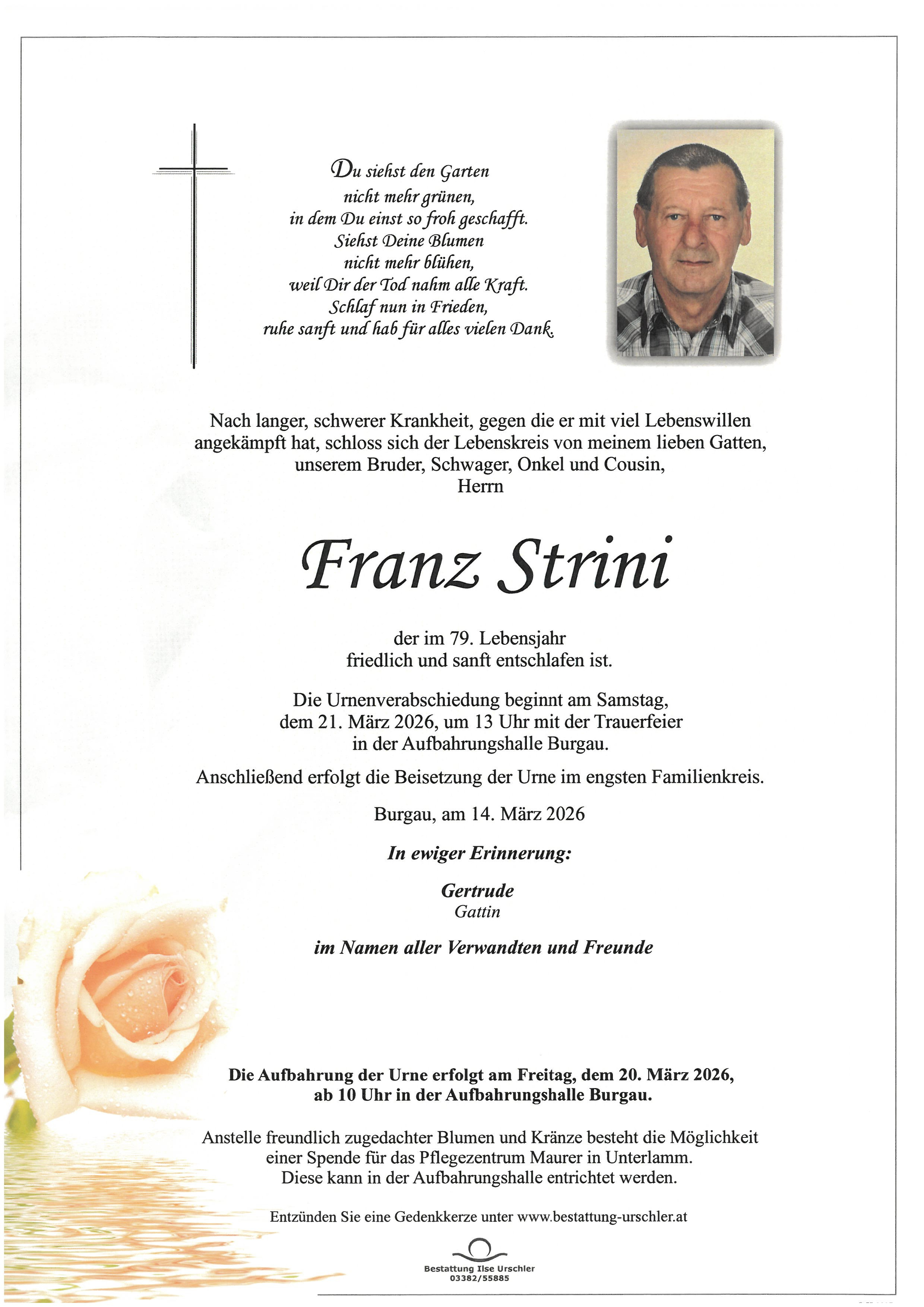 Traueranzeige von Franz Strini