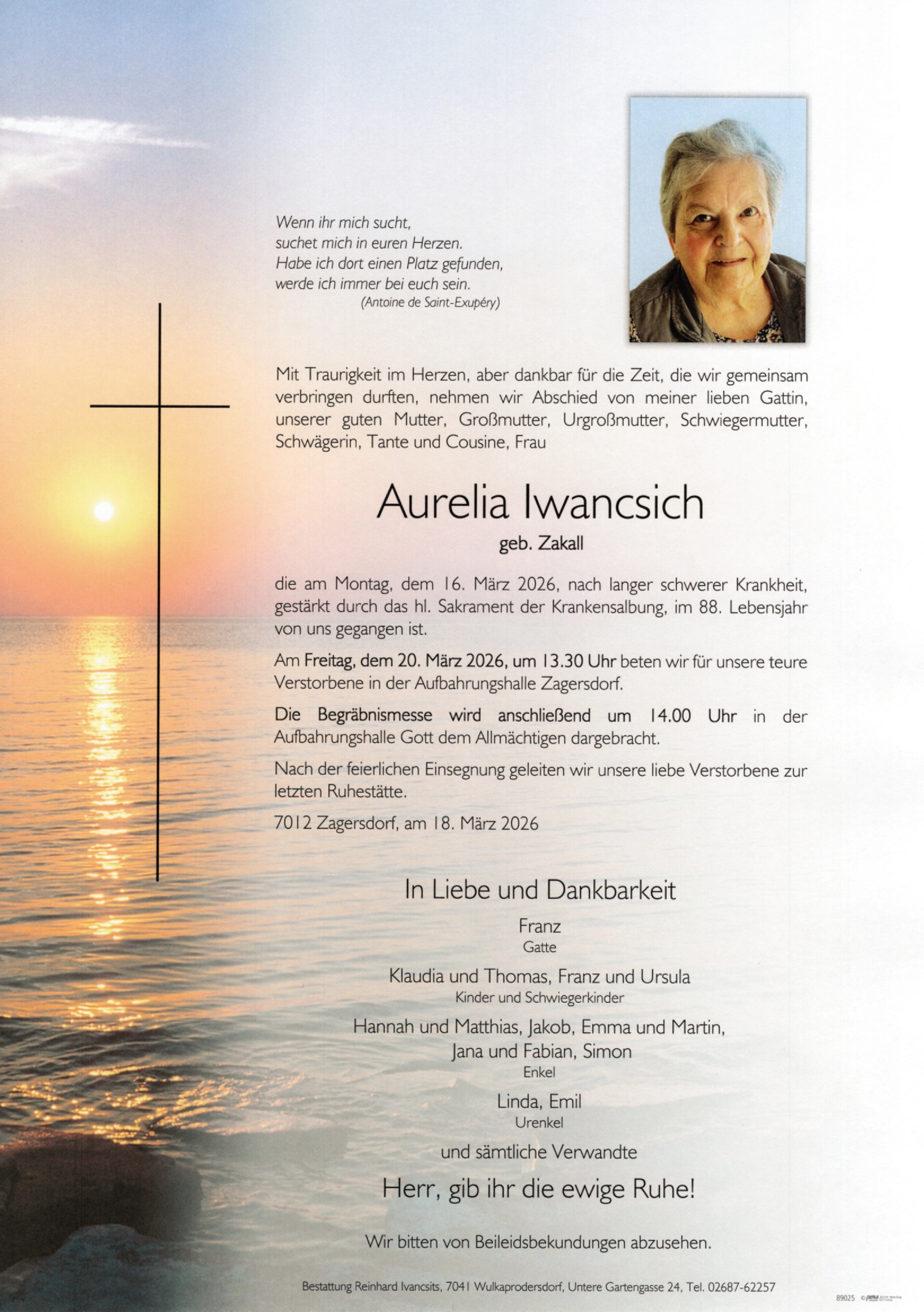 Traueranzeige von Aurelia Iwancsich