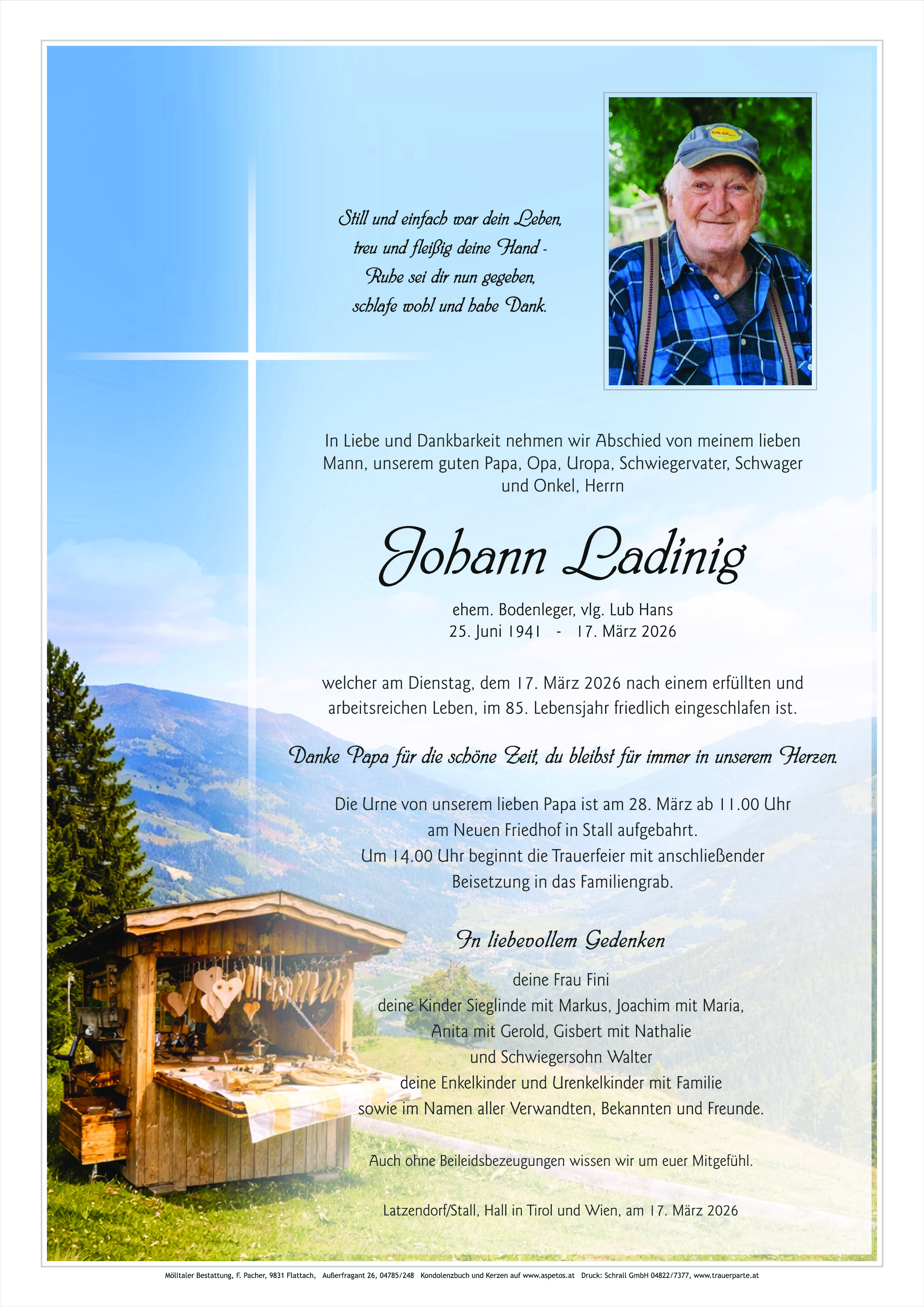 Traueranzeige von Johann Ladinig