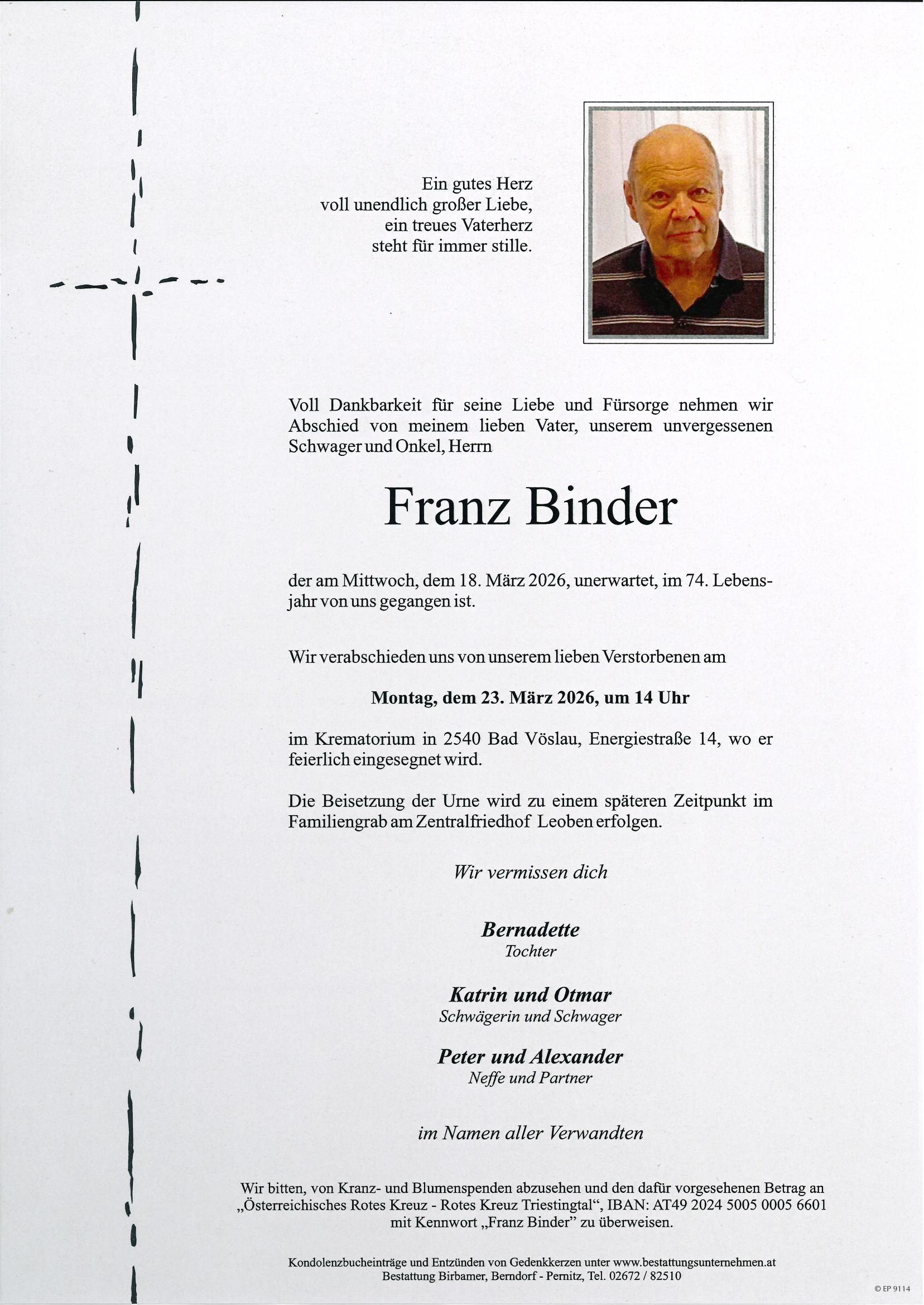 Traueranzeige von Franz Binder