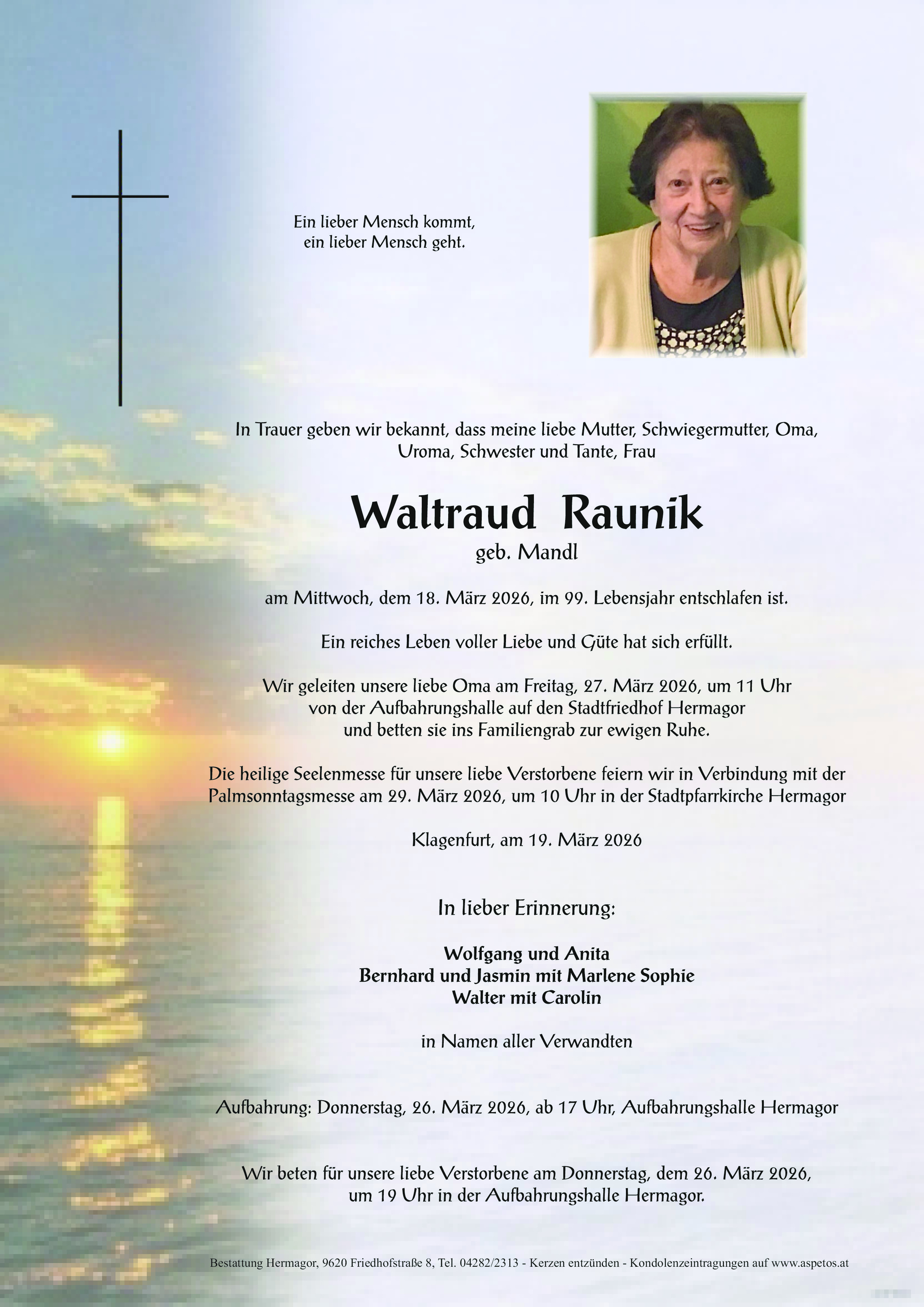 Traueranzeige von Waltraud Raunik