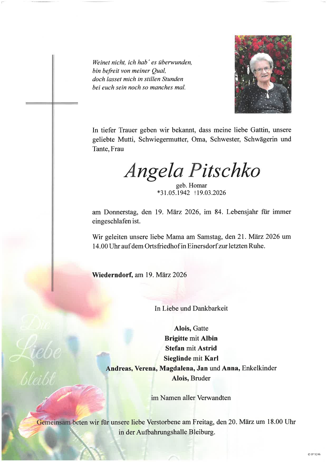 Traueranzeige von Angela Pitschko