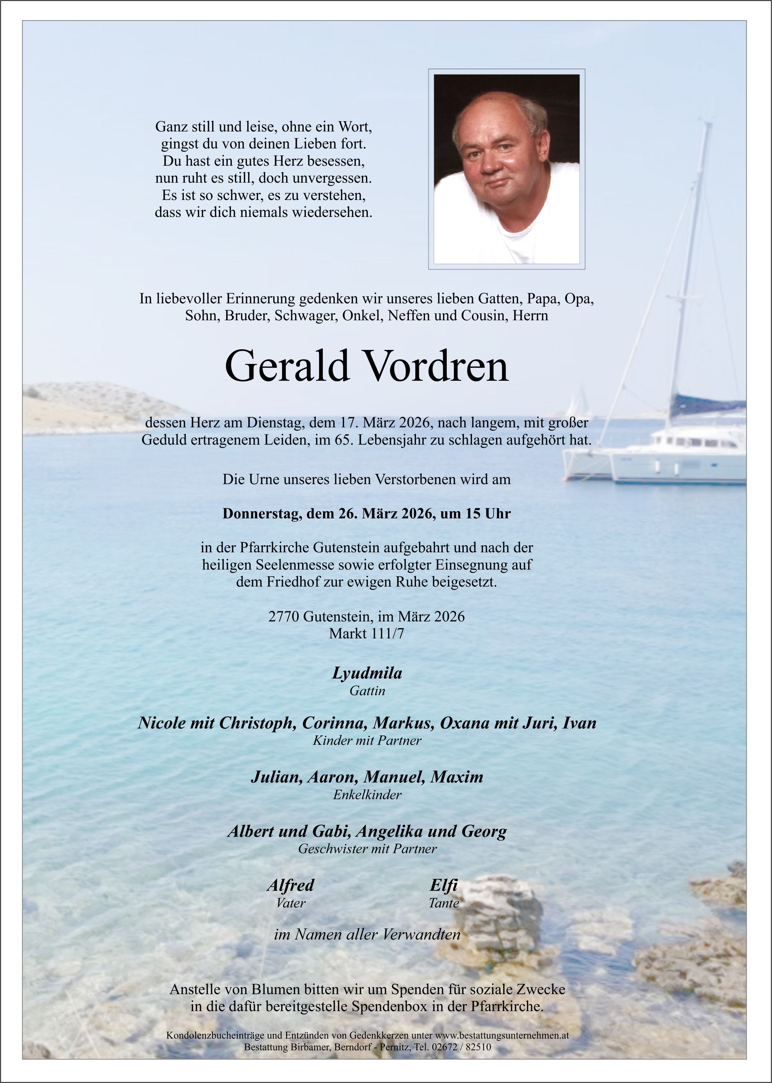 Traueranzeige von Gerald Vordren