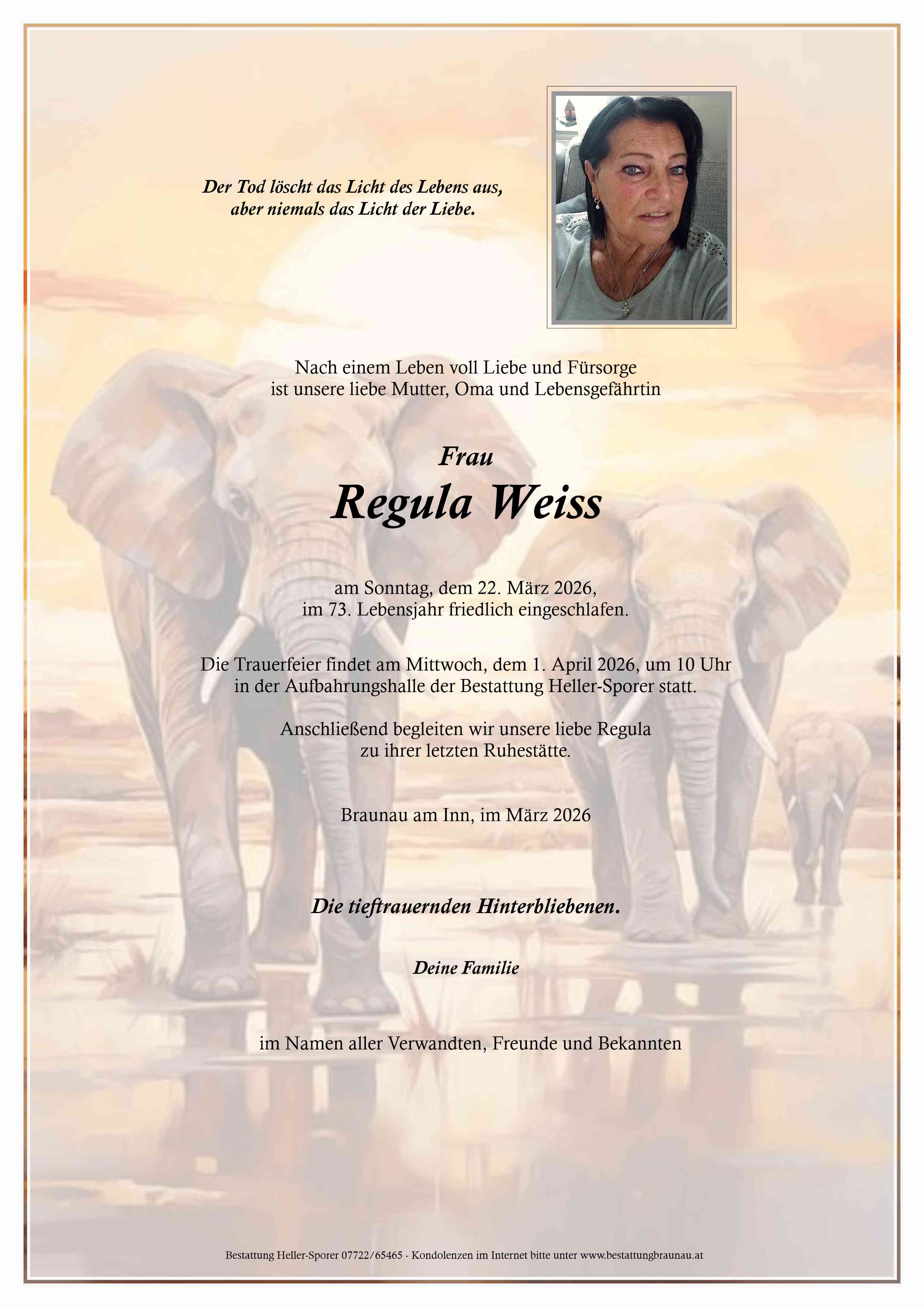 Traueranzeige von Regula Weiss