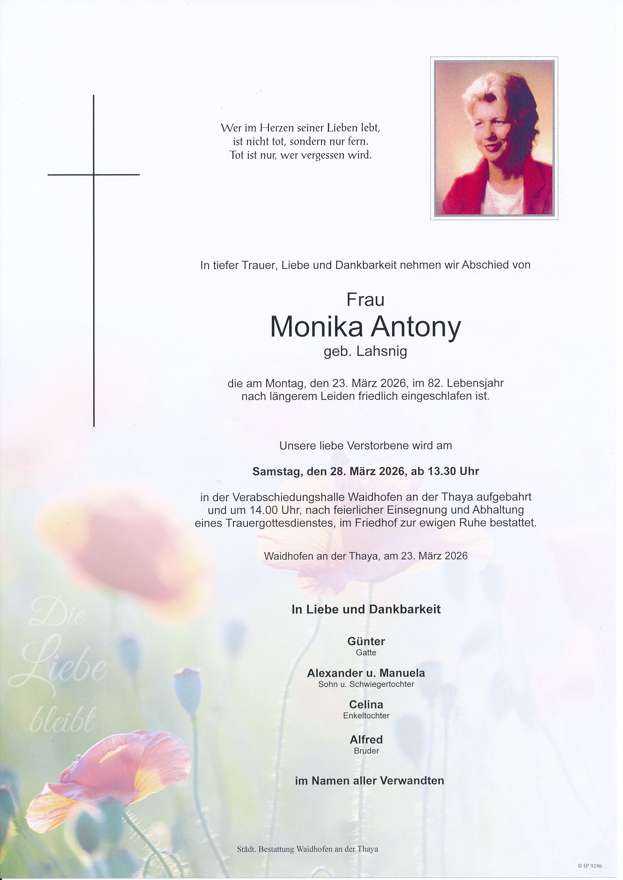 Traueranzeige von Monika Antony