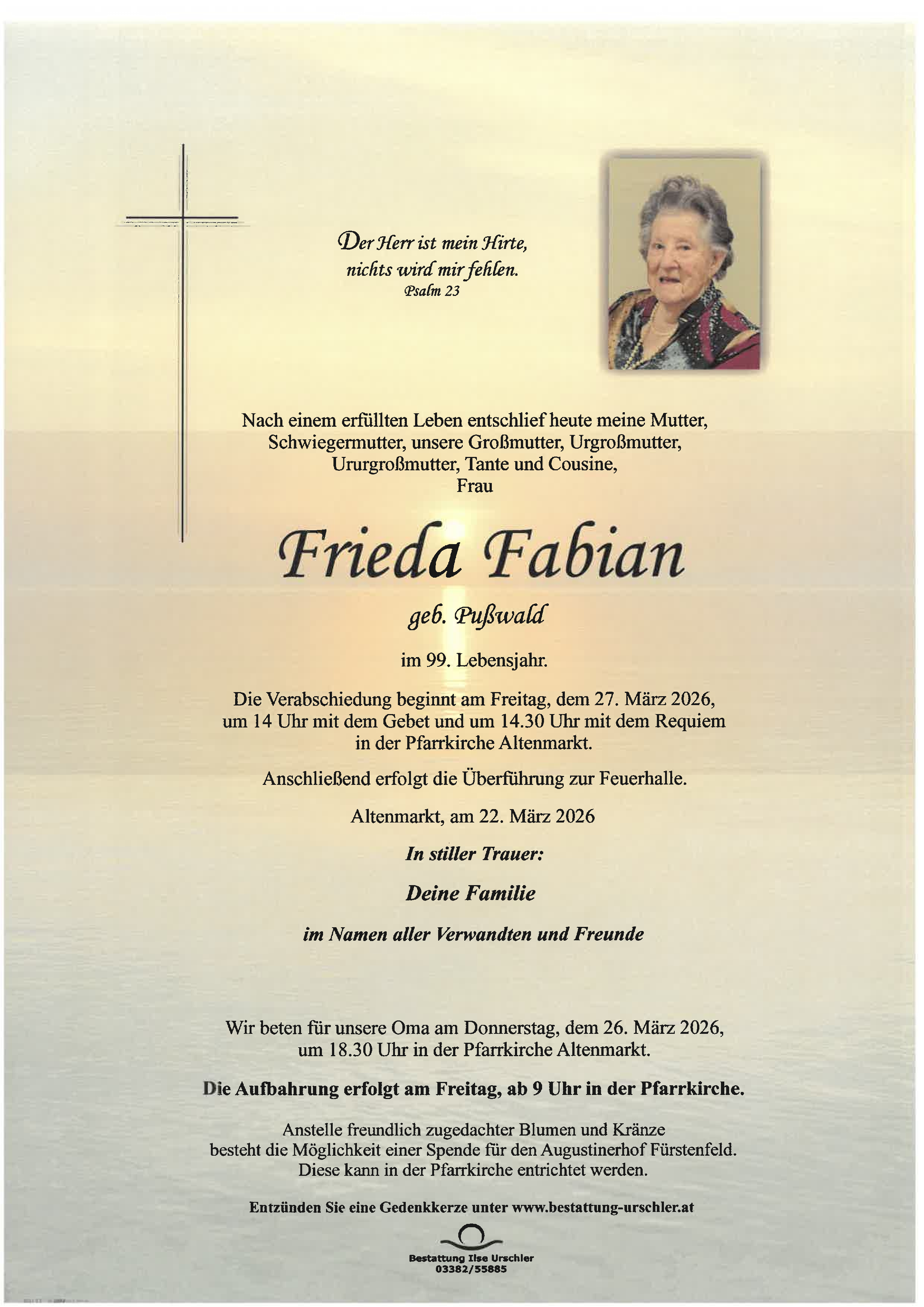 Traueranzeige von Frieda Fabian