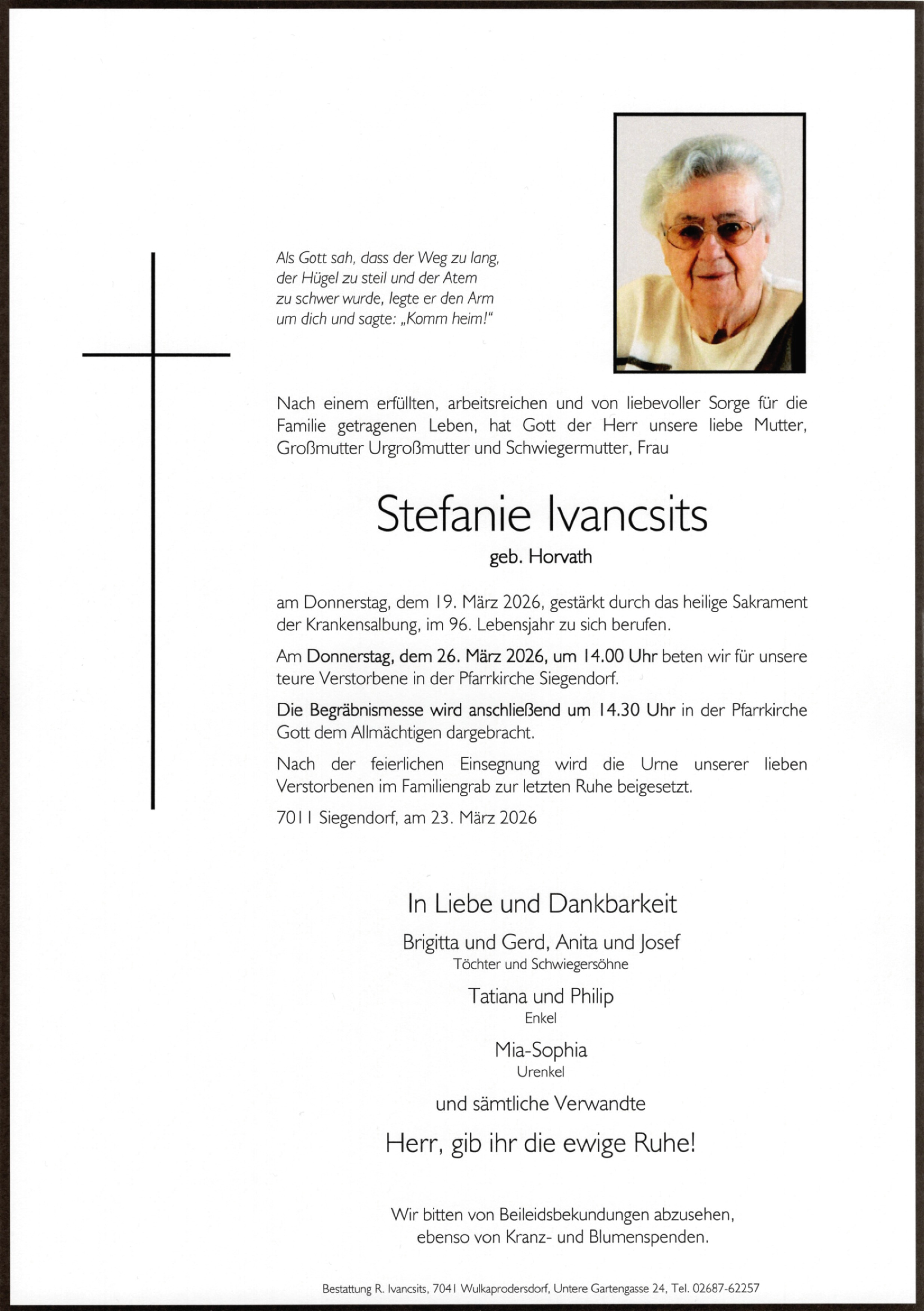 Traueranzeige von Stefanie Ivancsits