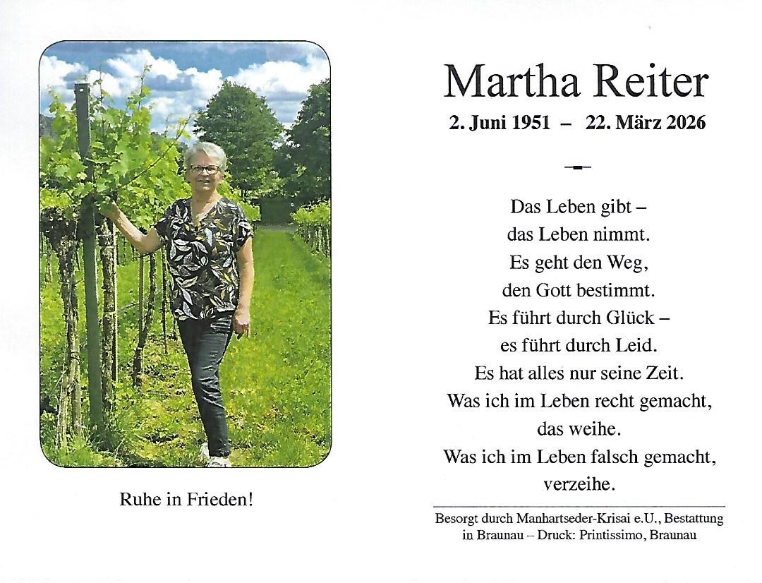 Traueranzeige von Martha Friederike Reiter