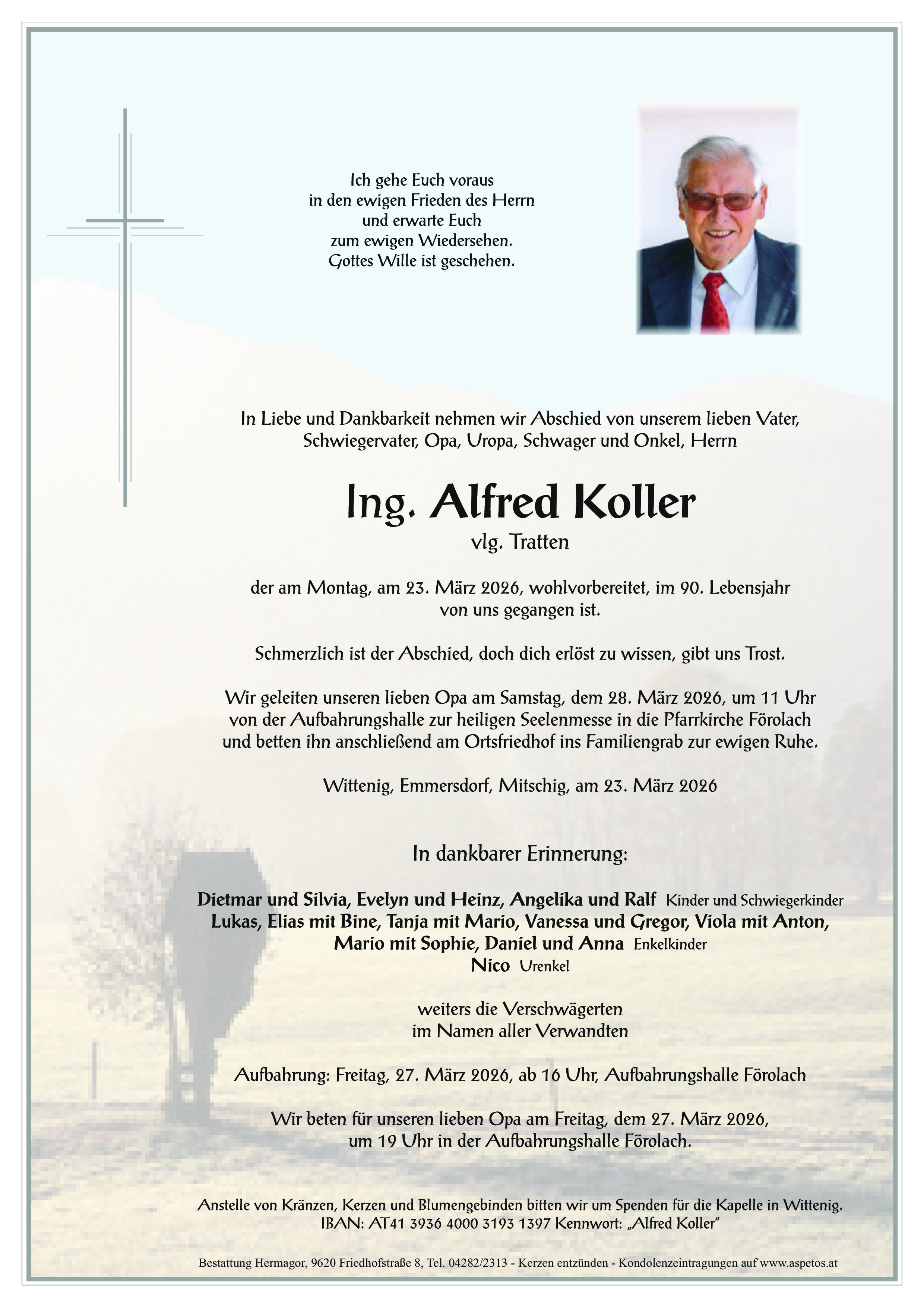 Traueranzeige von Ing. Alfred Koller