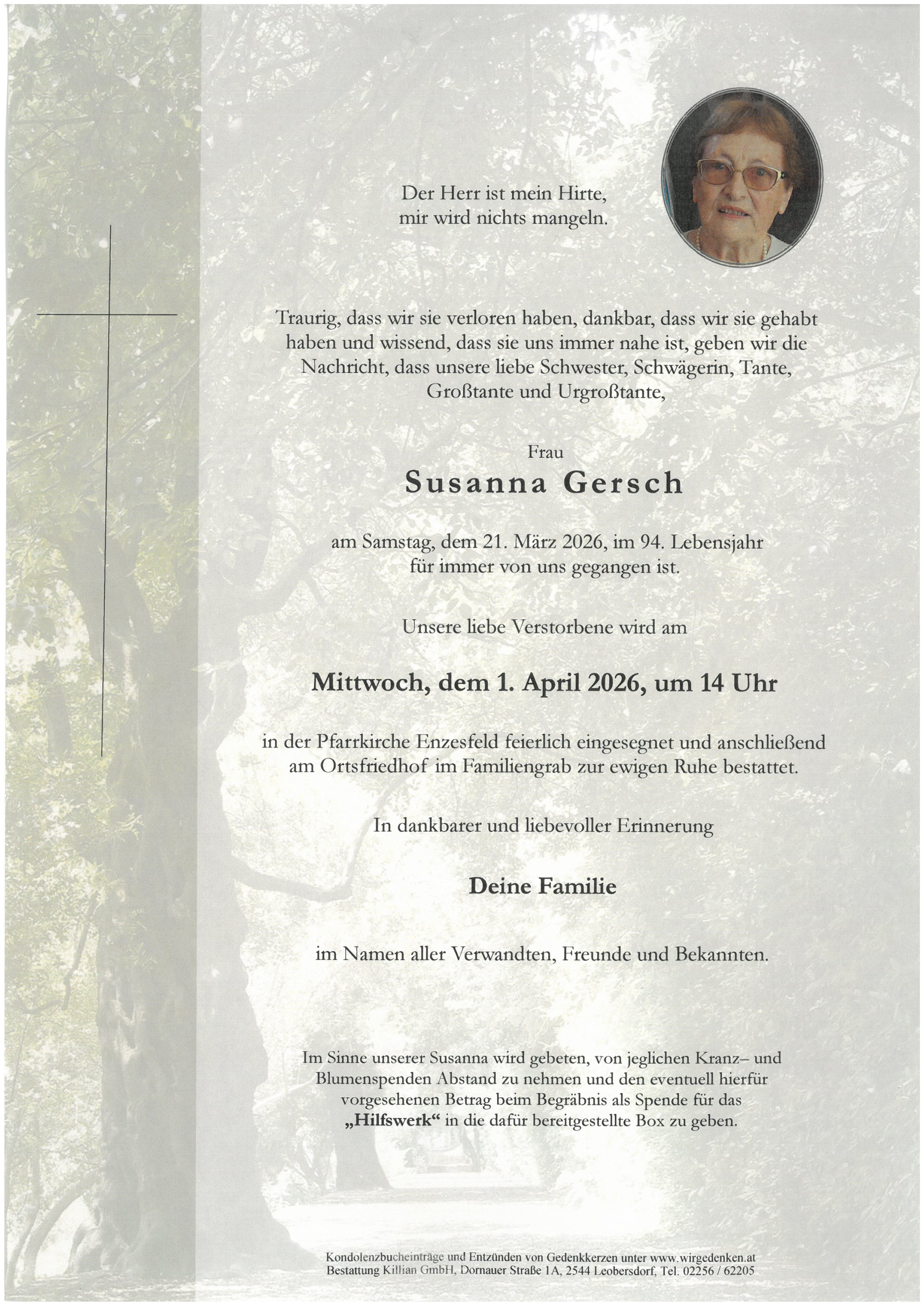 Traueranzeige von Susanna Gersch