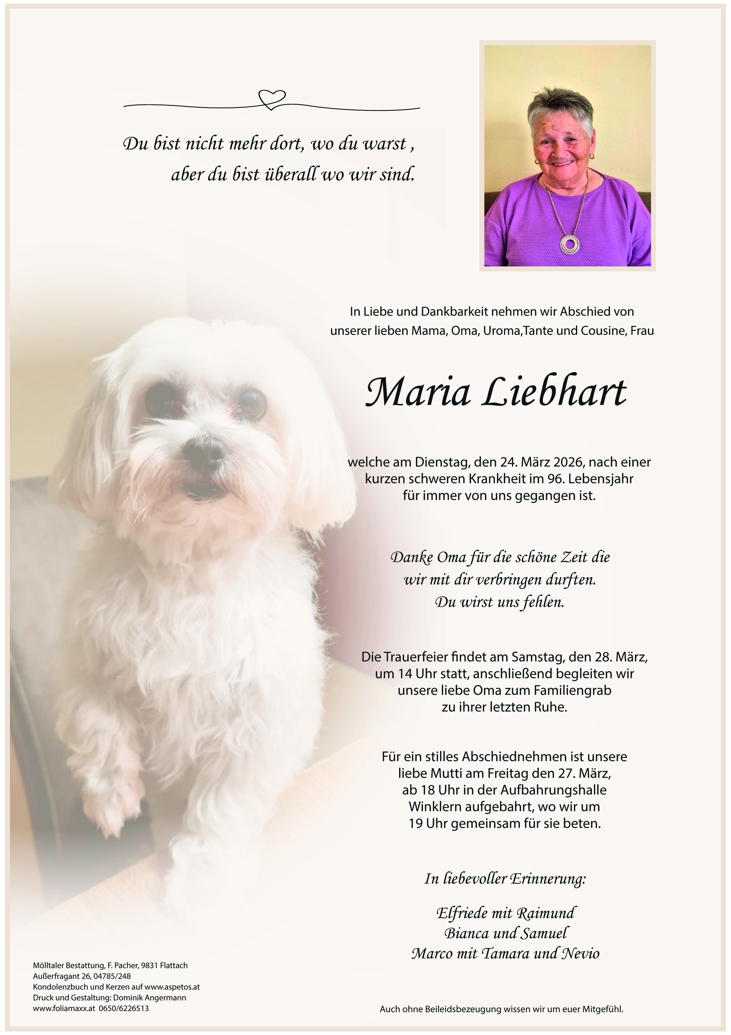 Traueranzeige von Maria Liebhart