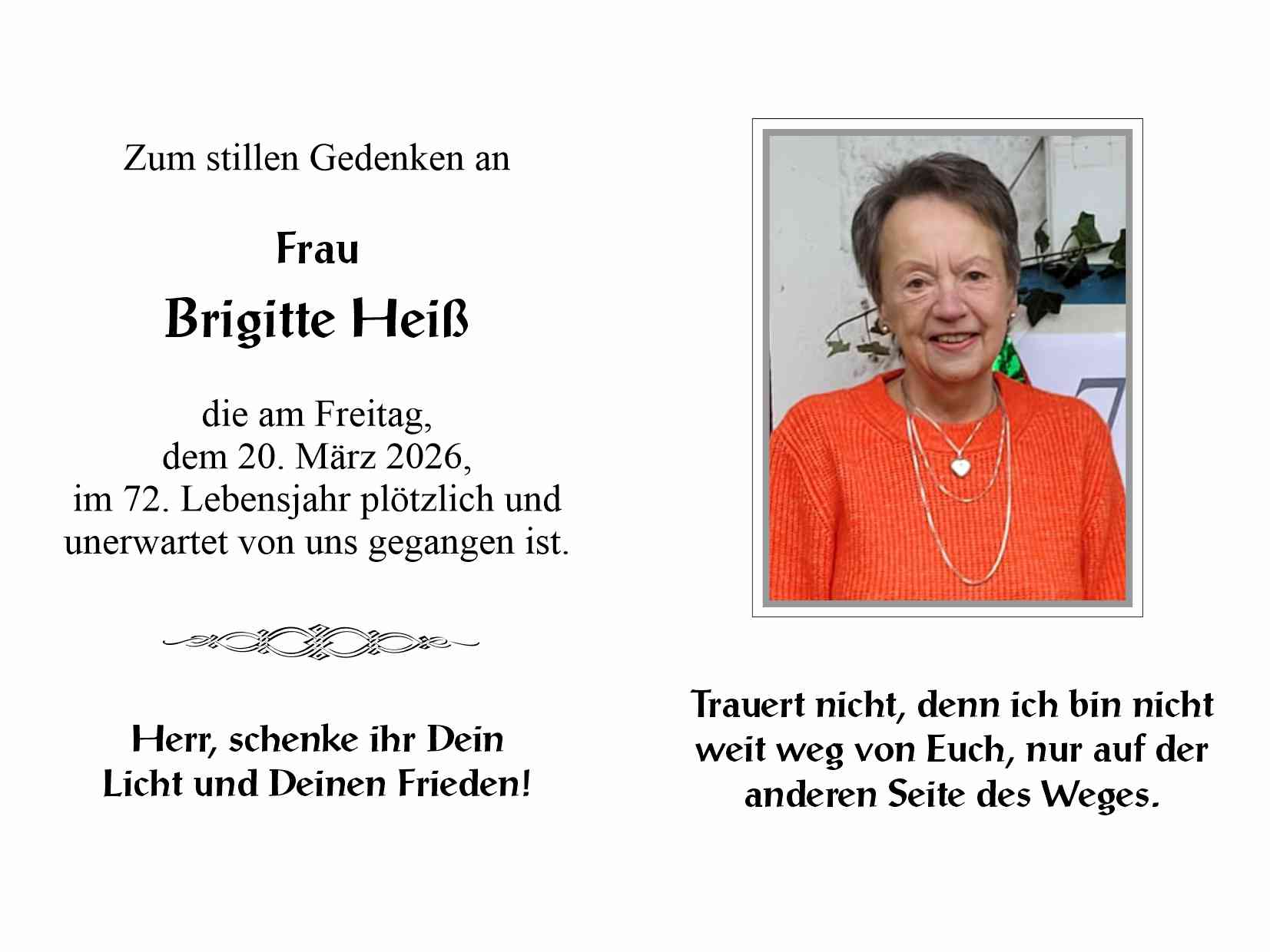 Traueranzeige von Brigitte Heiß