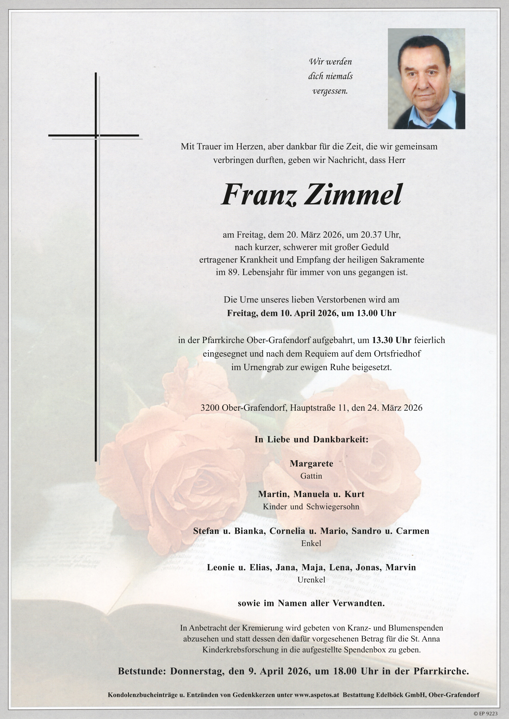 Traueranzeige von Franz Zimmel