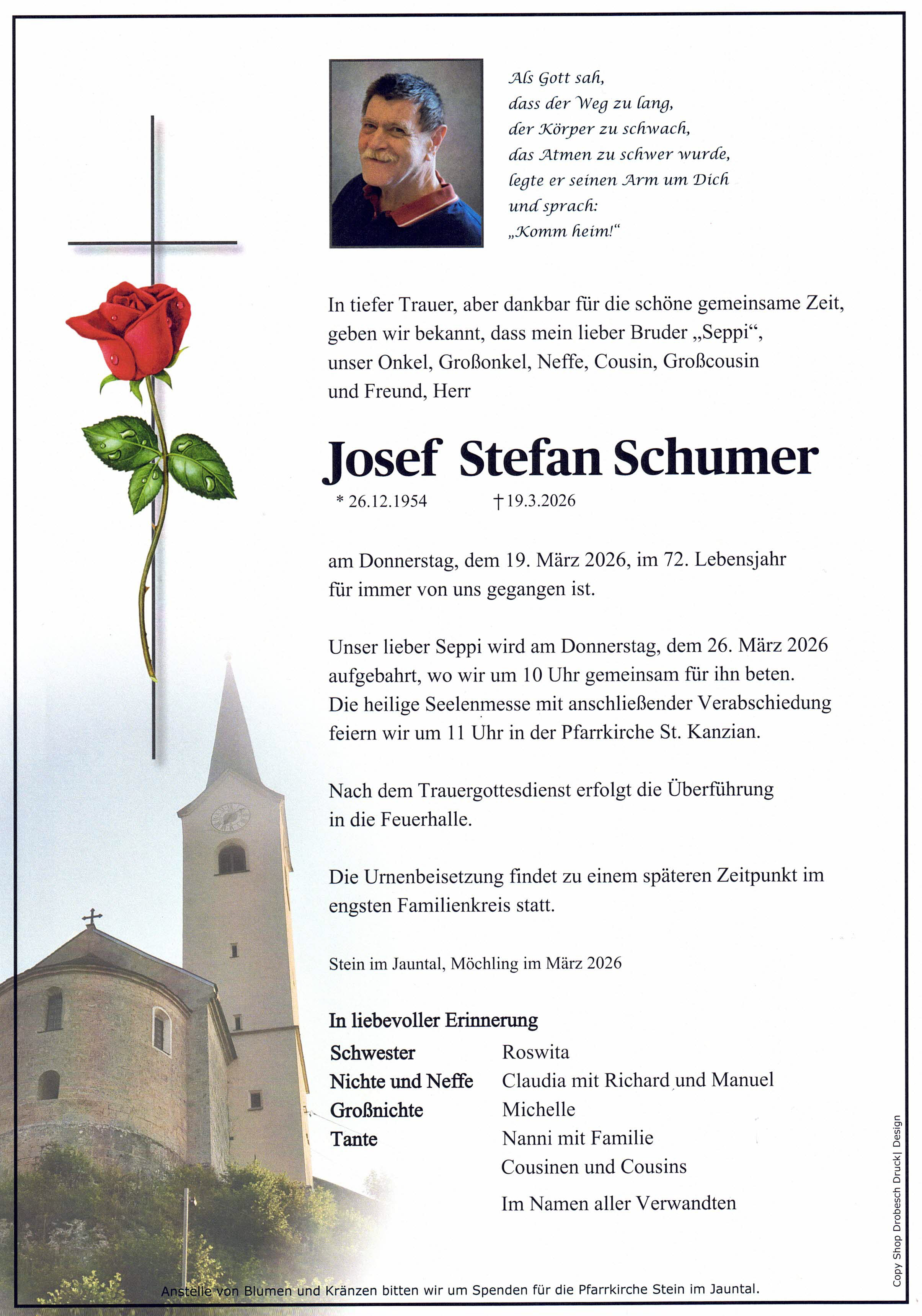 Traueranzeige von Josef Stefan Schumer