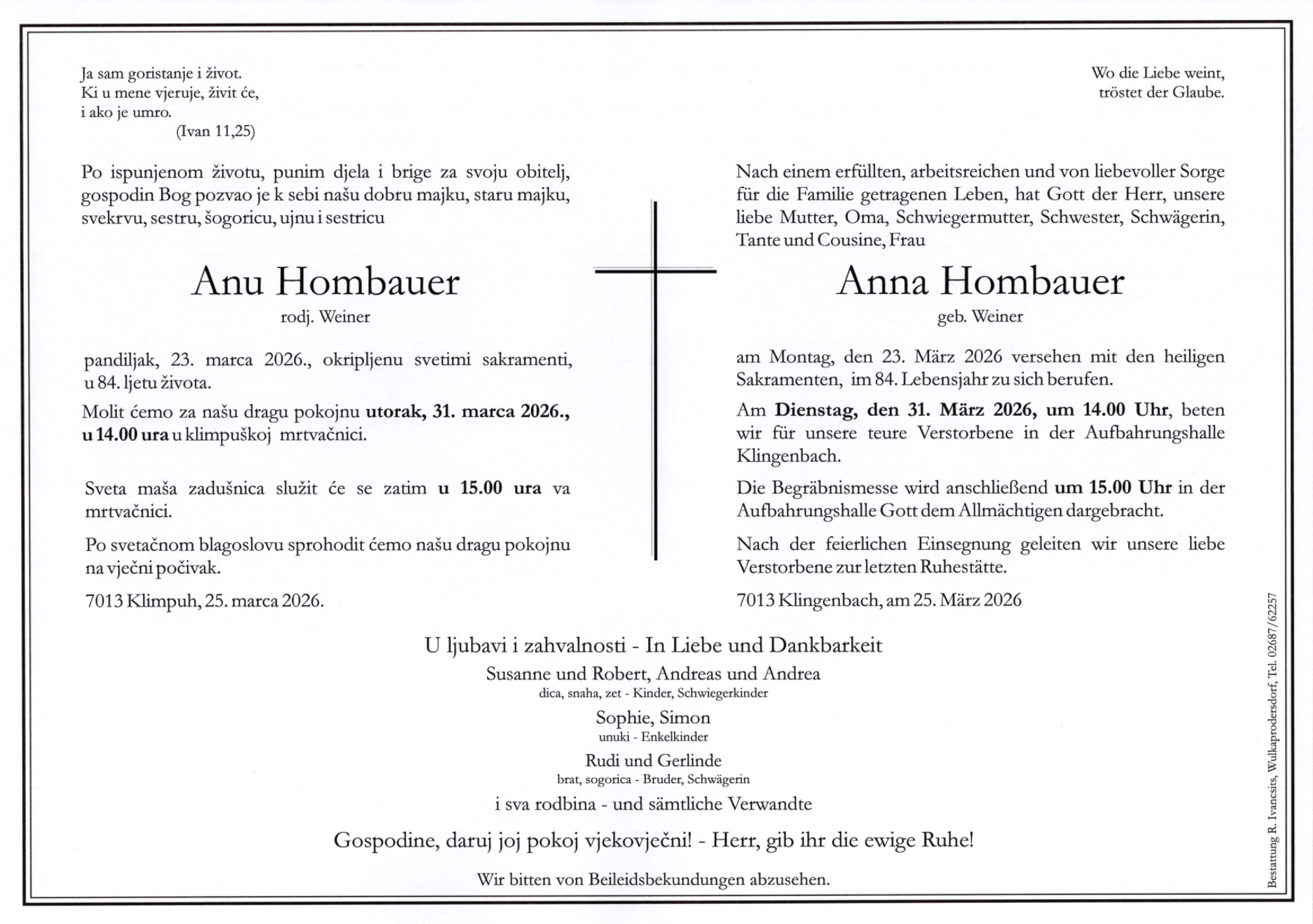 Traueranzeige von Anna Hombauer