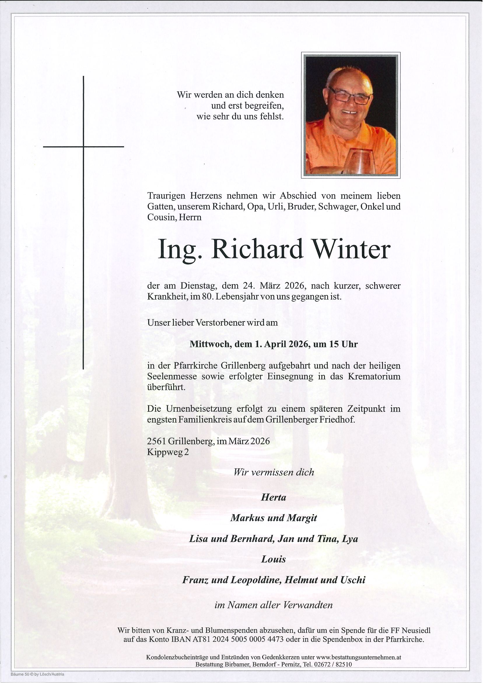Traueranzeige von Ing. Richard Winter