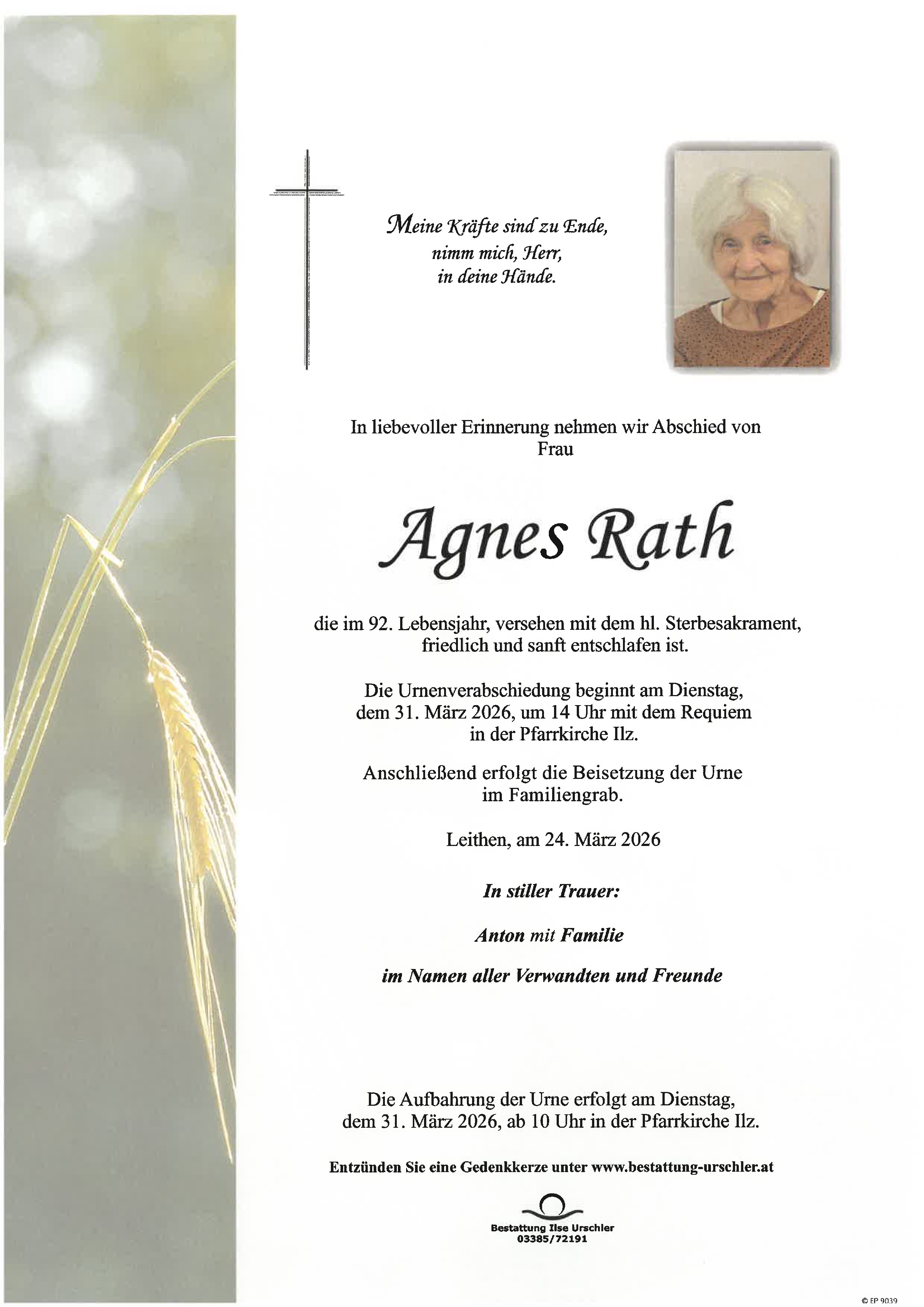 Traueranzeige von Agnes Rath