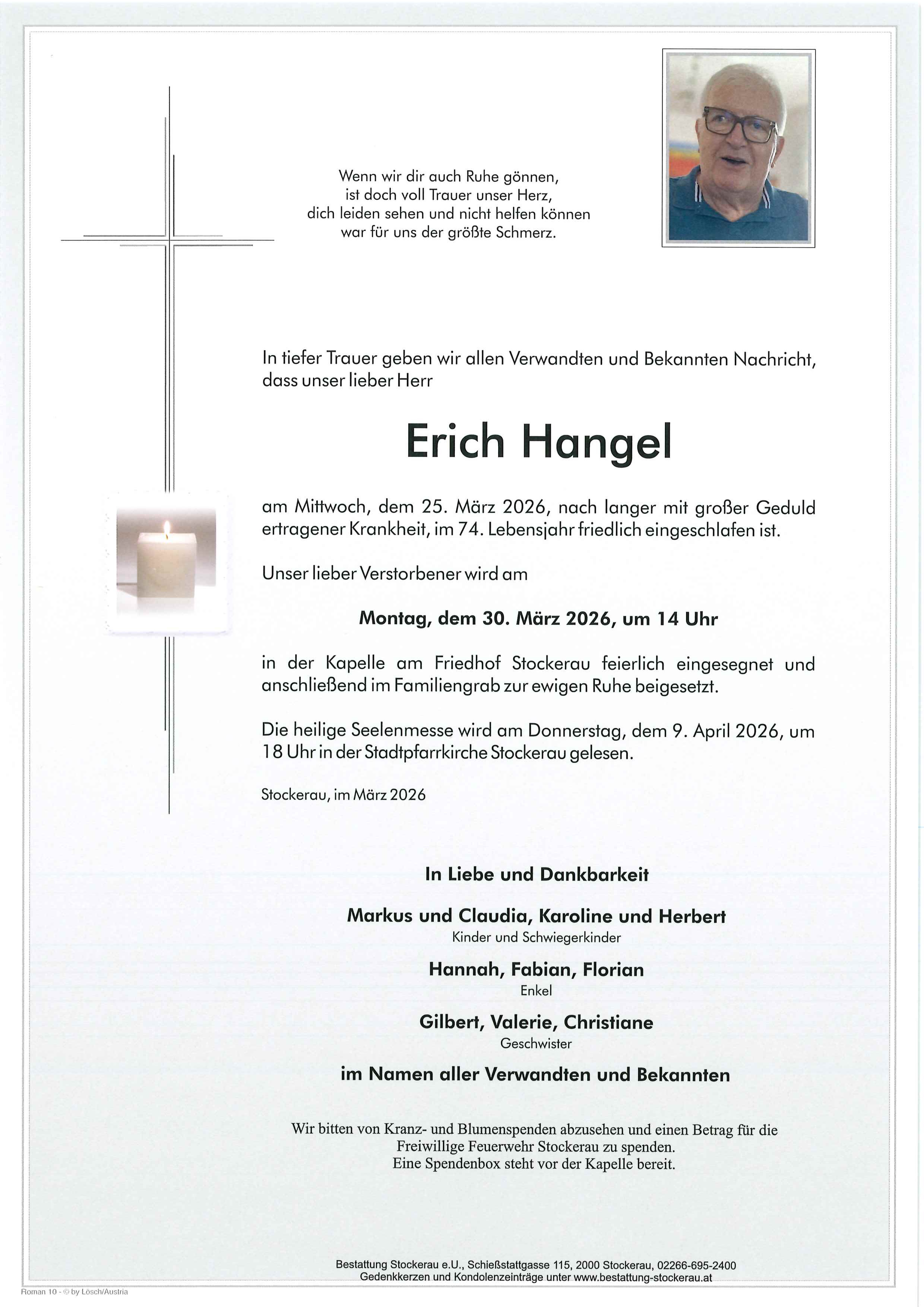 Traueranzeige von Erich Hangel
