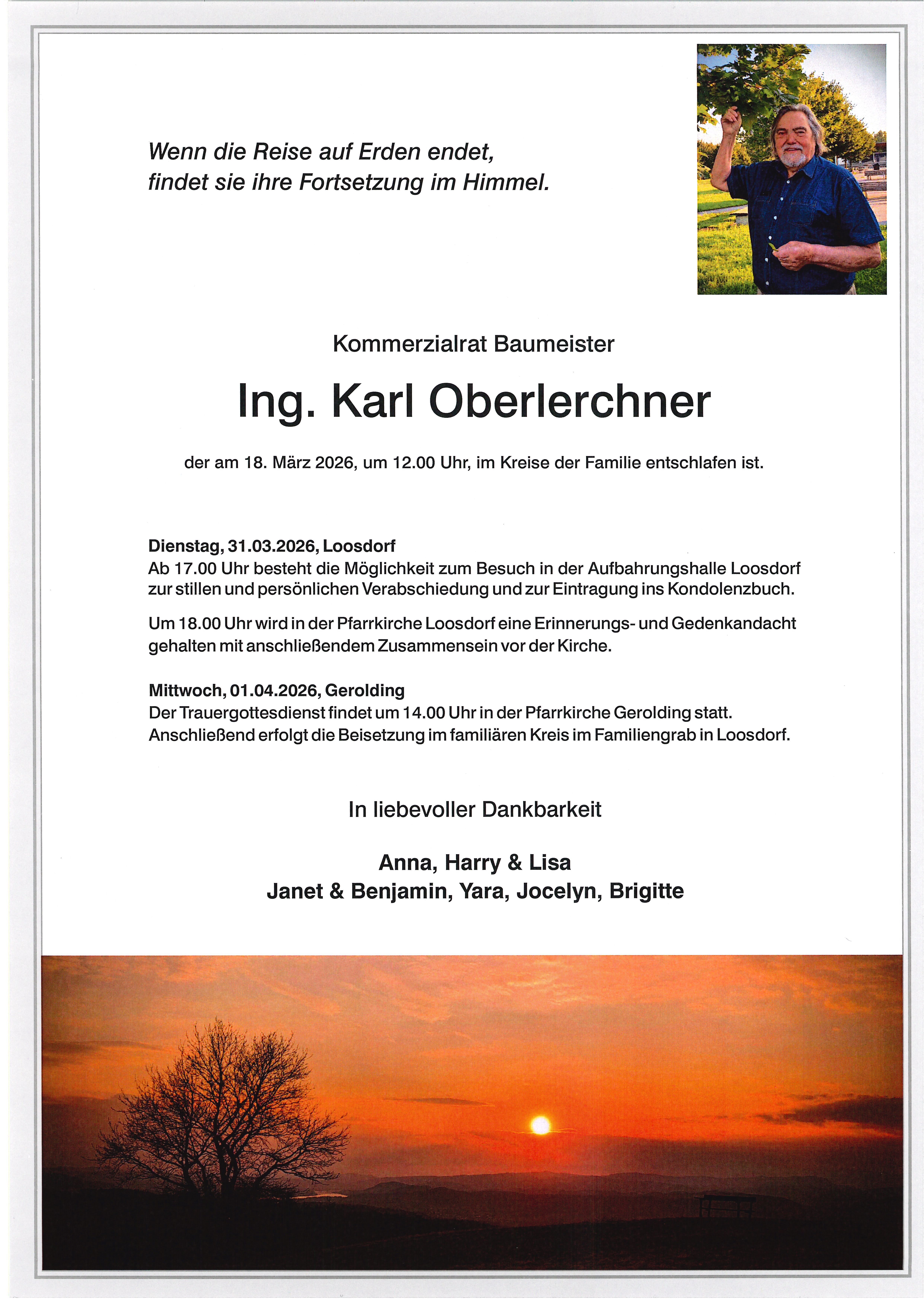 Traueranzeige von Ing. Karl Oberlerchner
