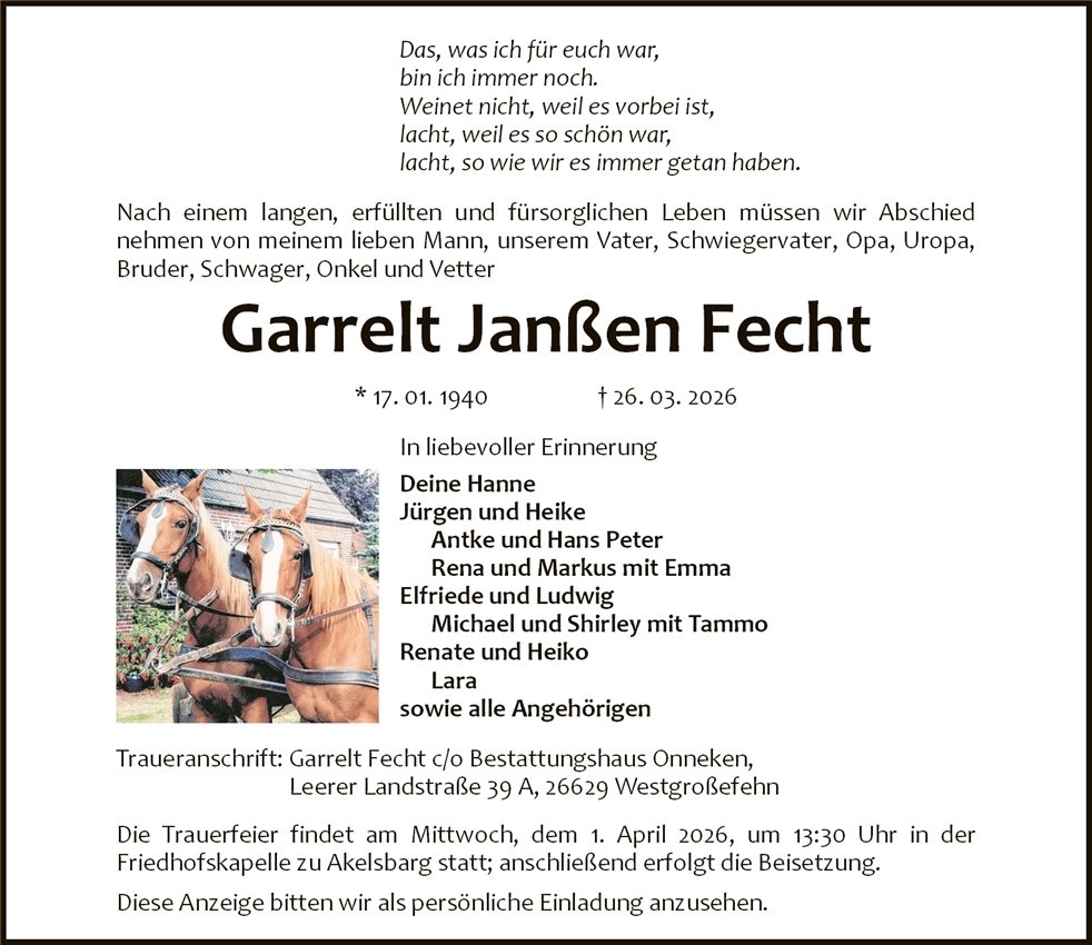 Traueranzeige von Garrelt Fecht