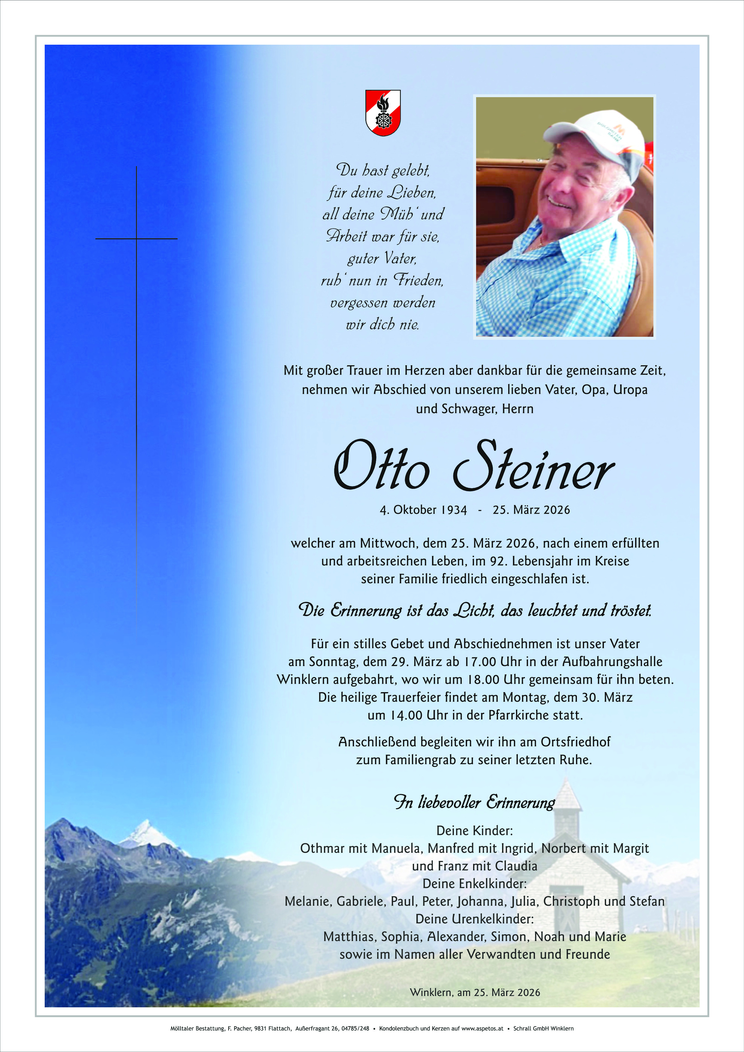 Traueranzeige von Otto Steiner