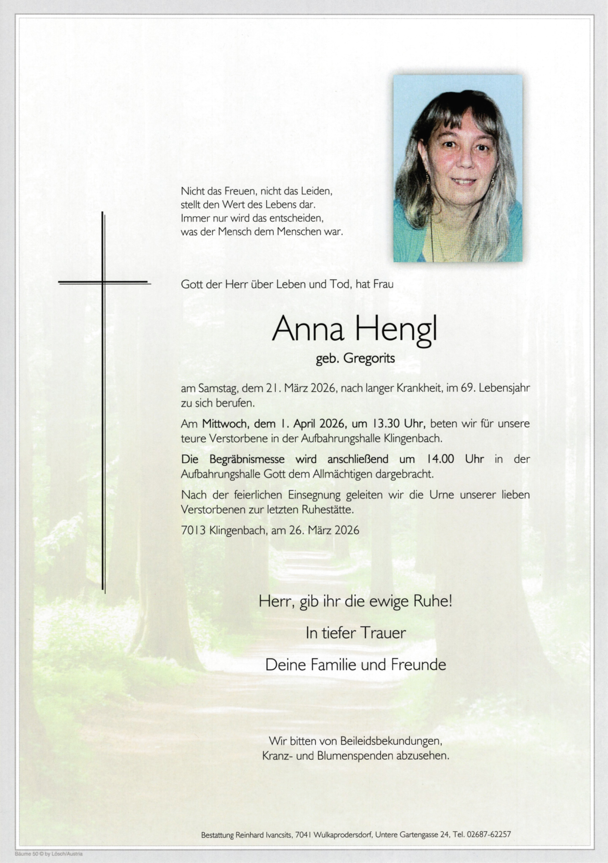 Traueranzeige von Anna Hengl
