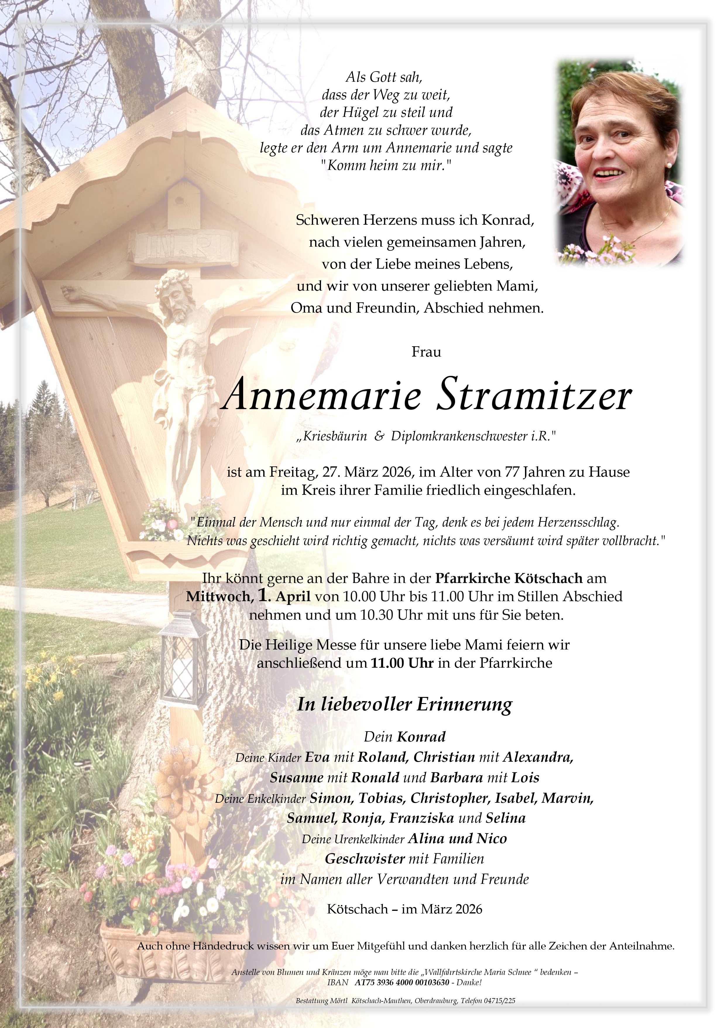 Traueranzeige von Annemarie Stramitzer