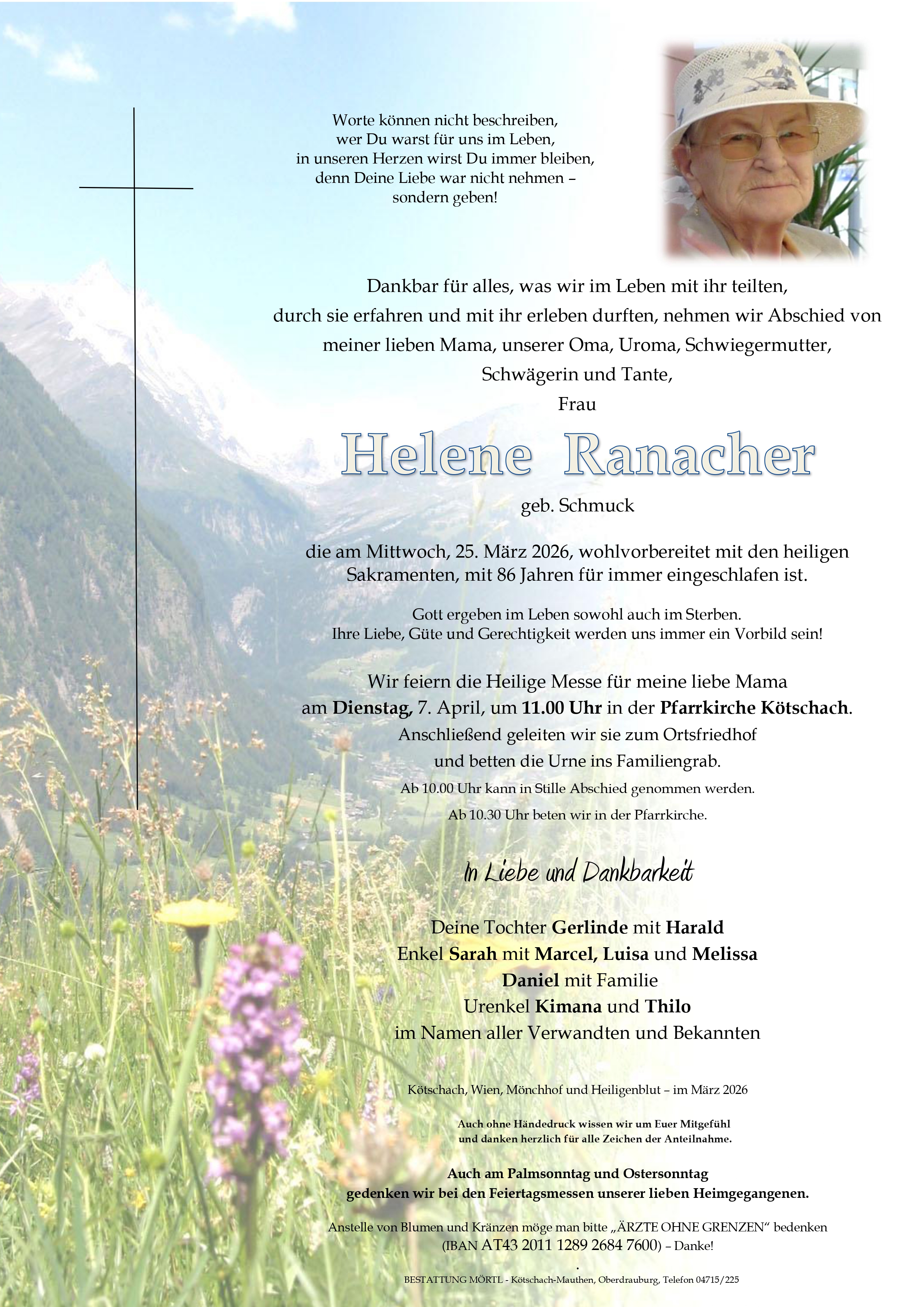 Traueranzeige von Helene Ranacher