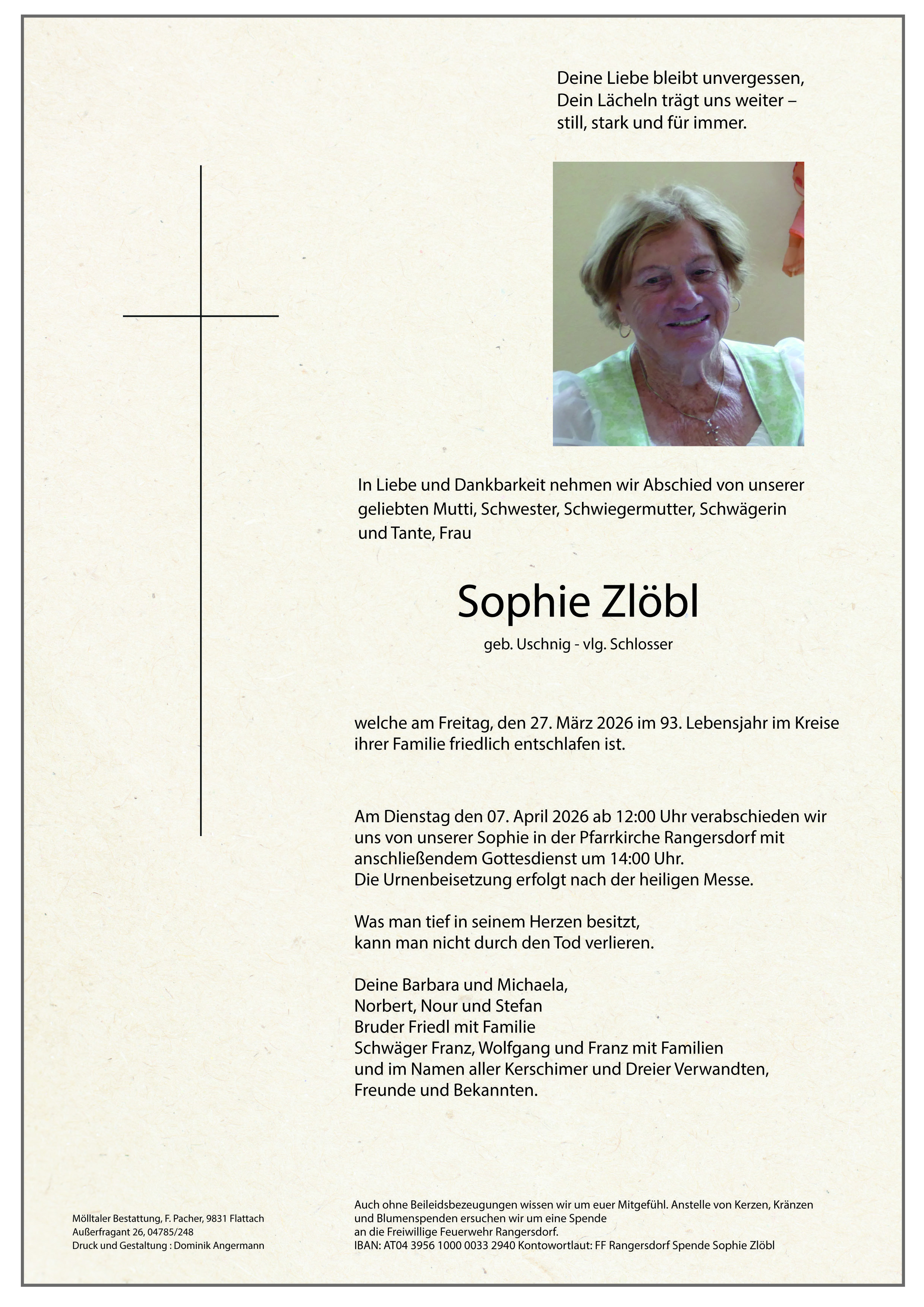Traueranzeige von Sophie Zlöbl