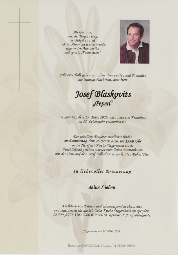 Traueranzeige von Josef Blaskovits