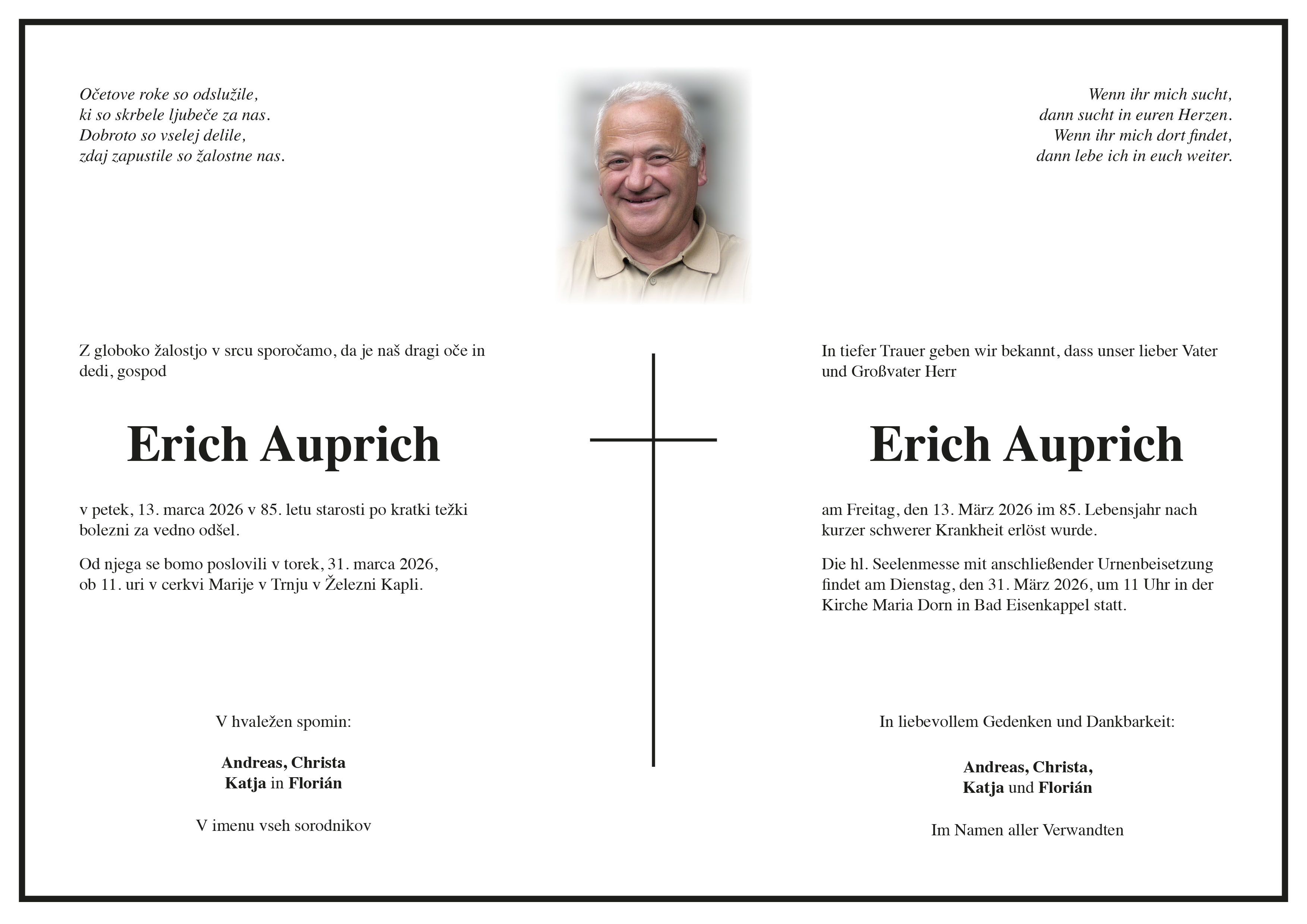 Traueranzeige von Erich Auprich