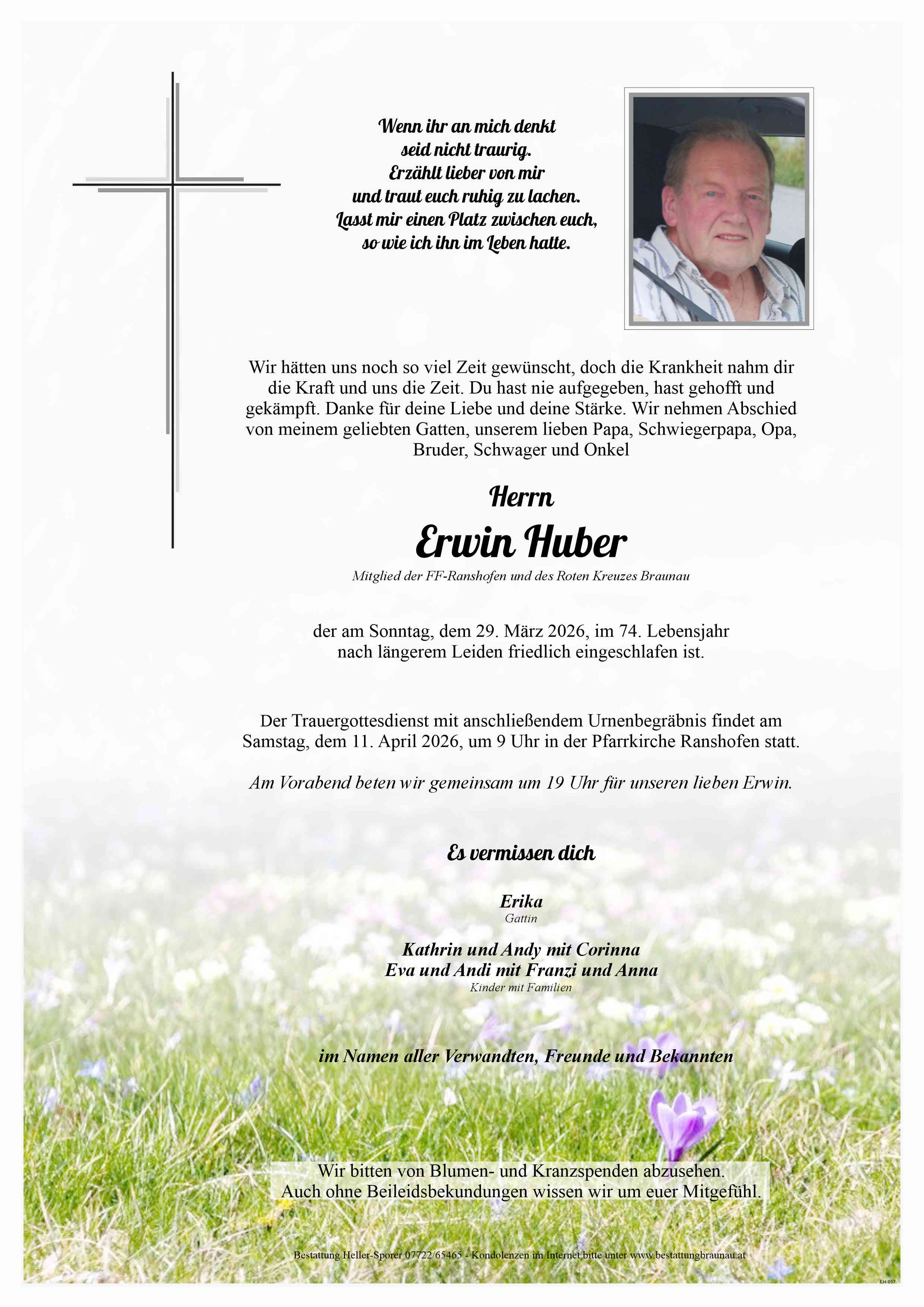 Traueranzeige von Erwin Huber