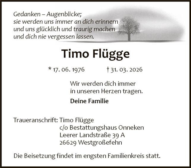 Traueranzeige von Timo Flügge