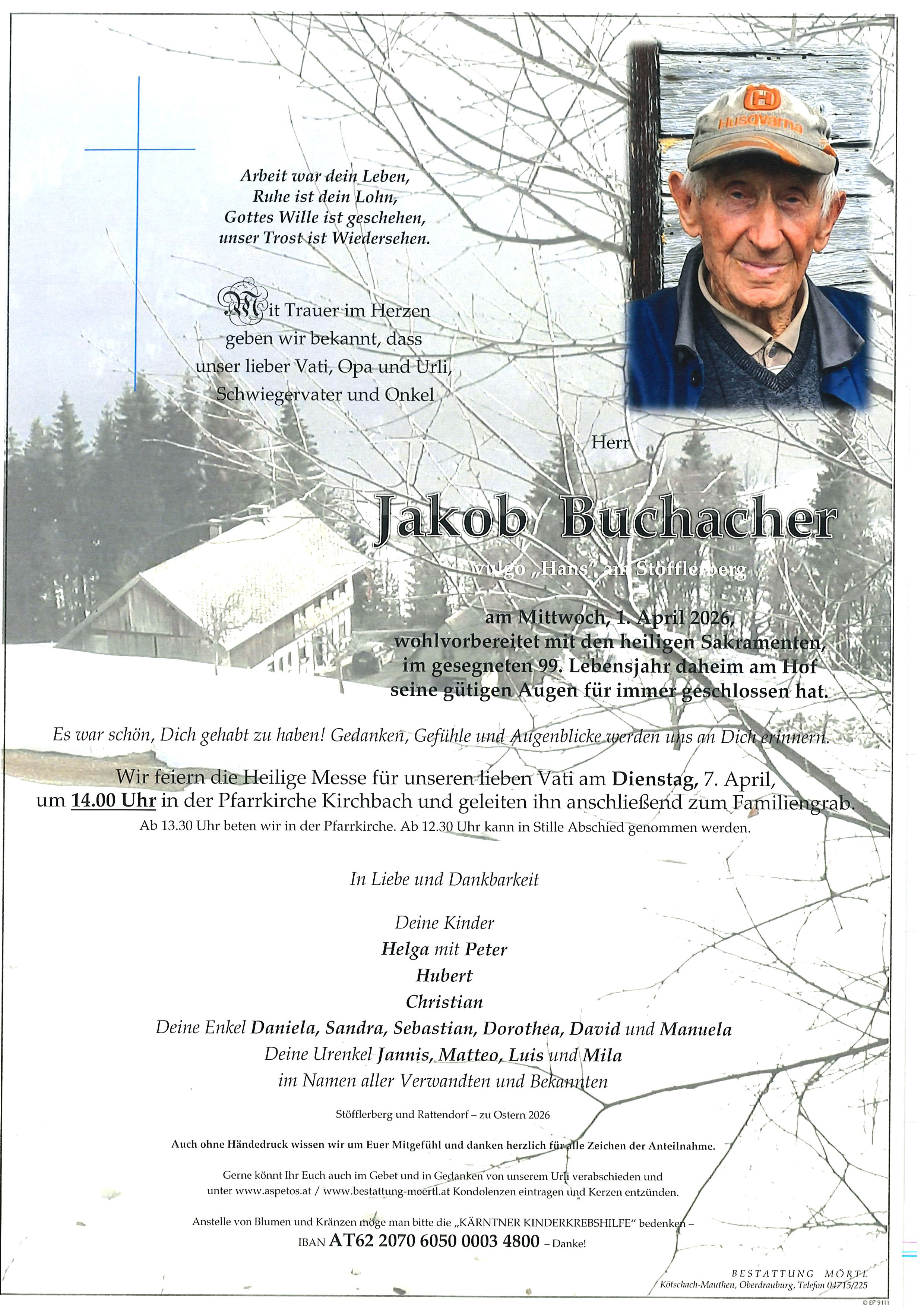 Traueranzeige von Jakob Buchacher