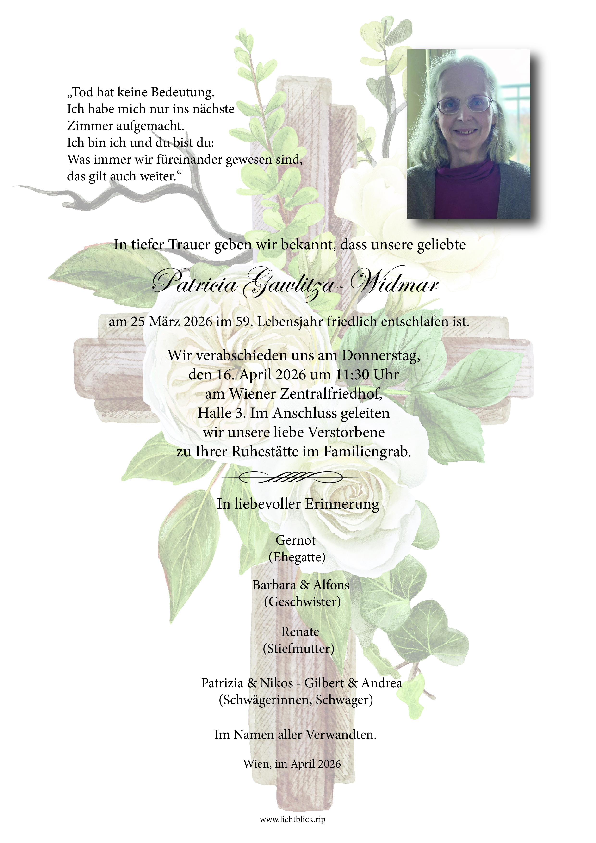 Traueranzeige von Patricia Gawlitza-Widma