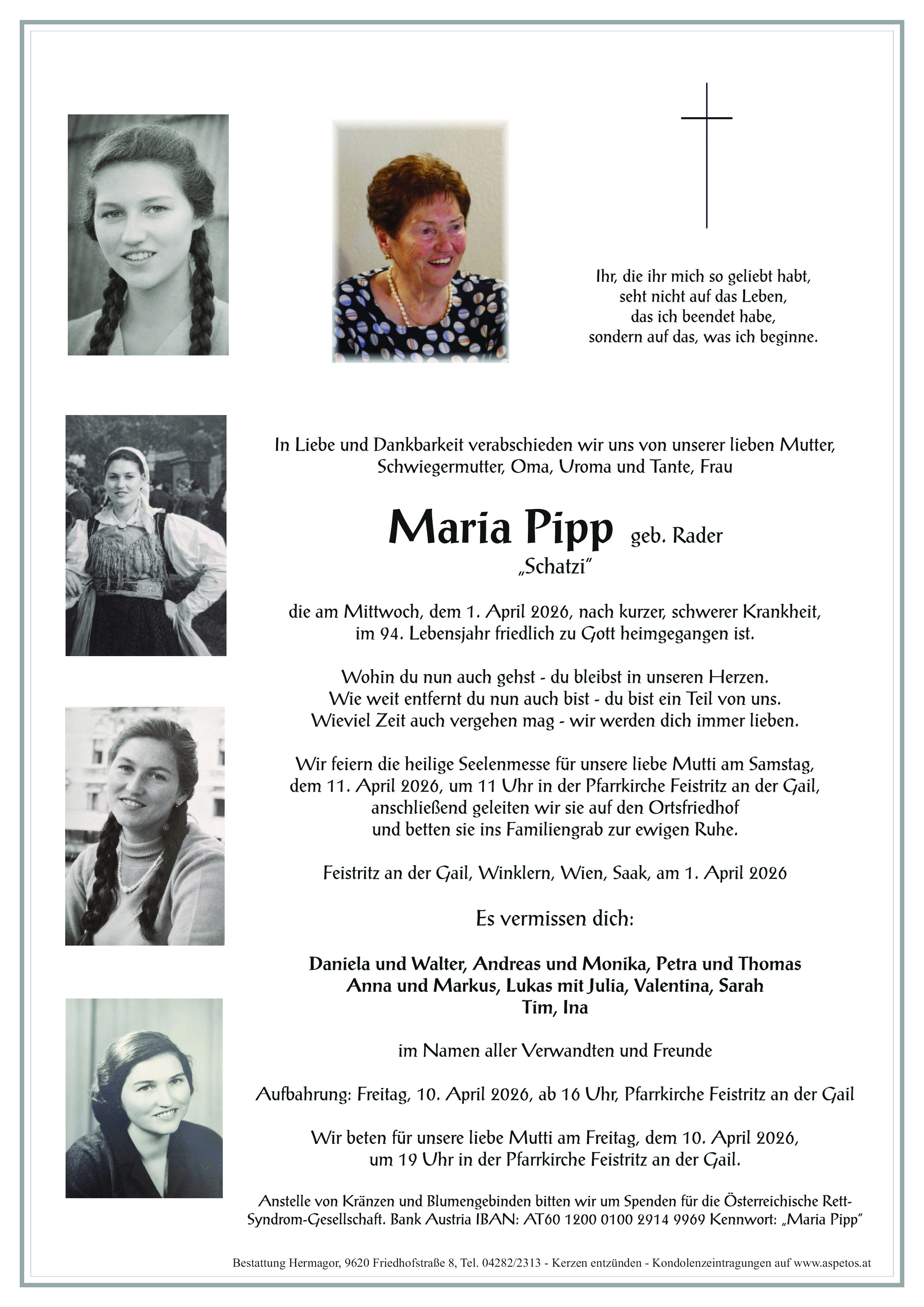 Traueranzeige von Maria Pipp
