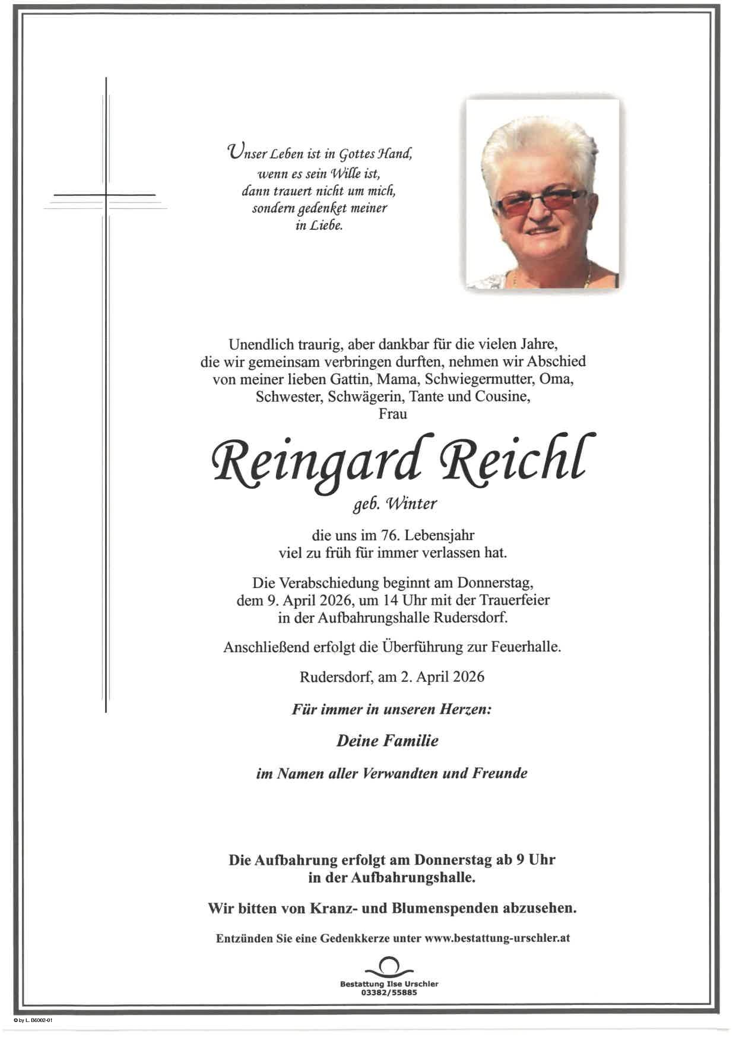 Traueranzeige von Reingard Reichl