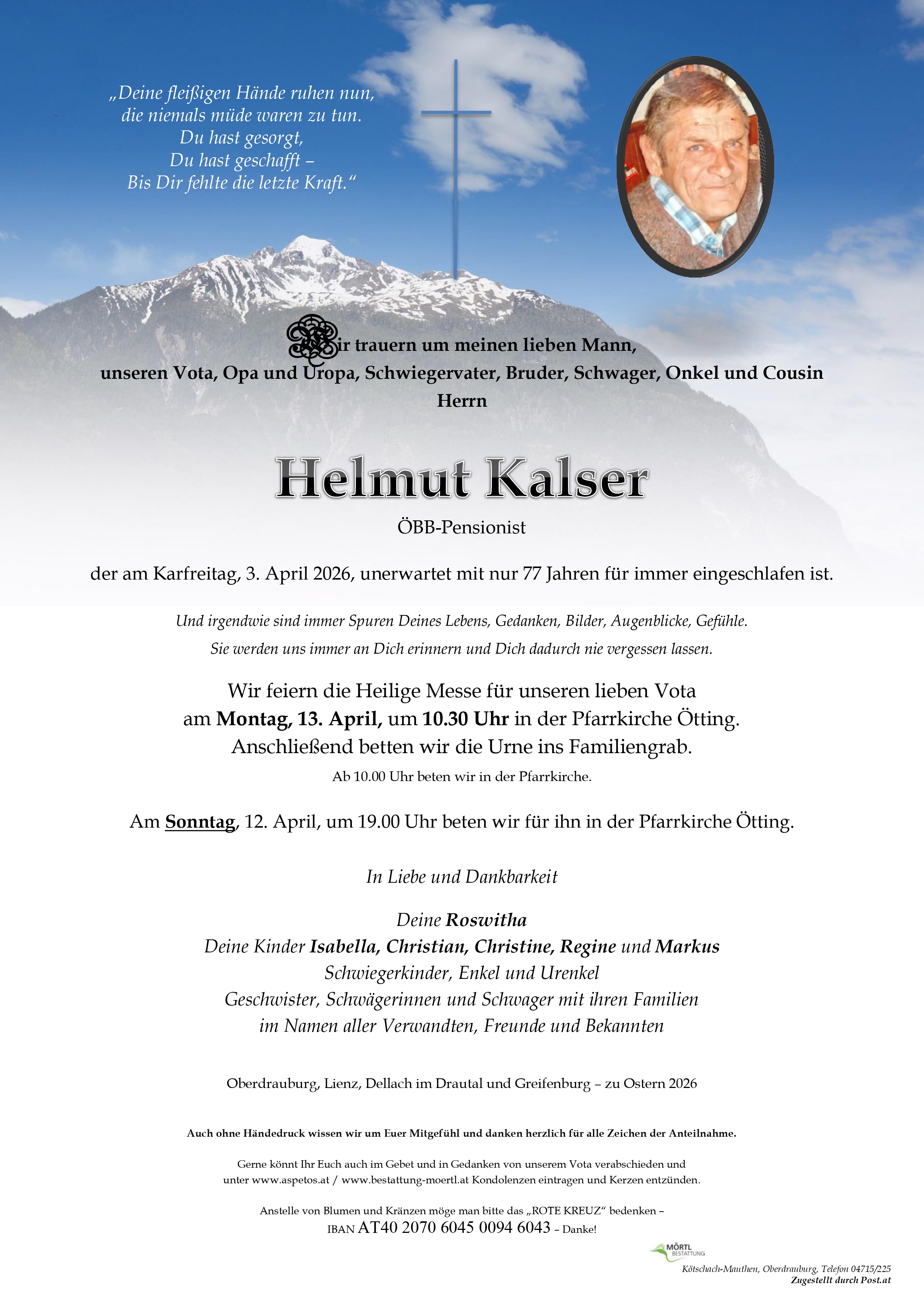 Traueranzeige von Helmut Kalser