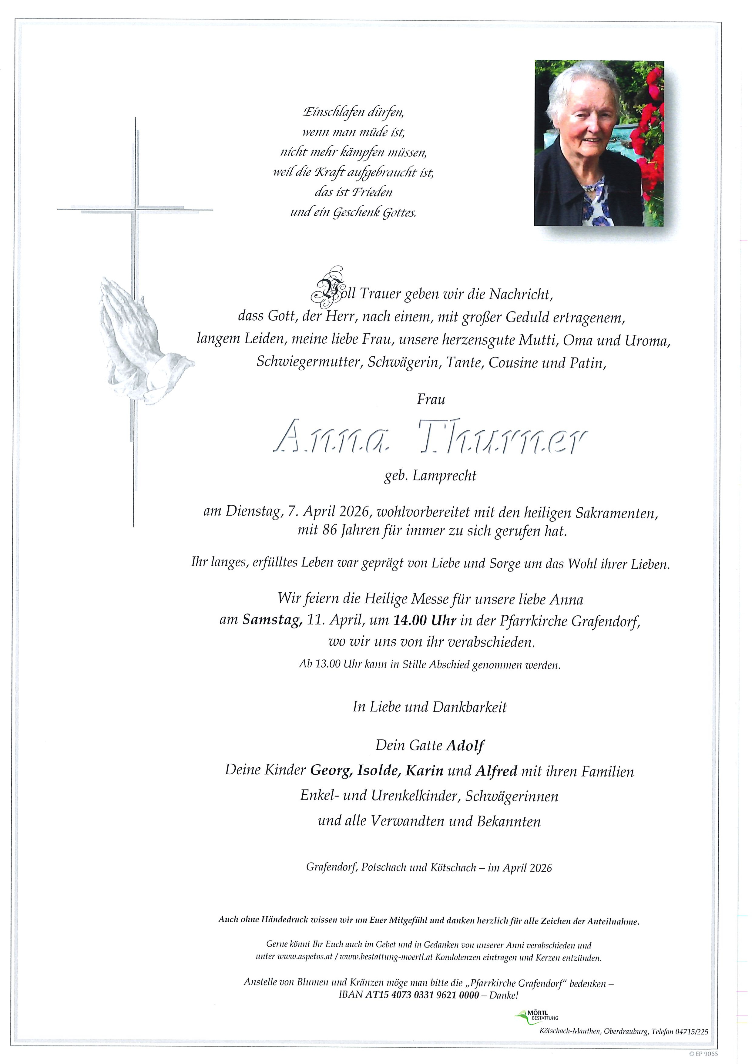 Traueranzeige von Anna Thurner
