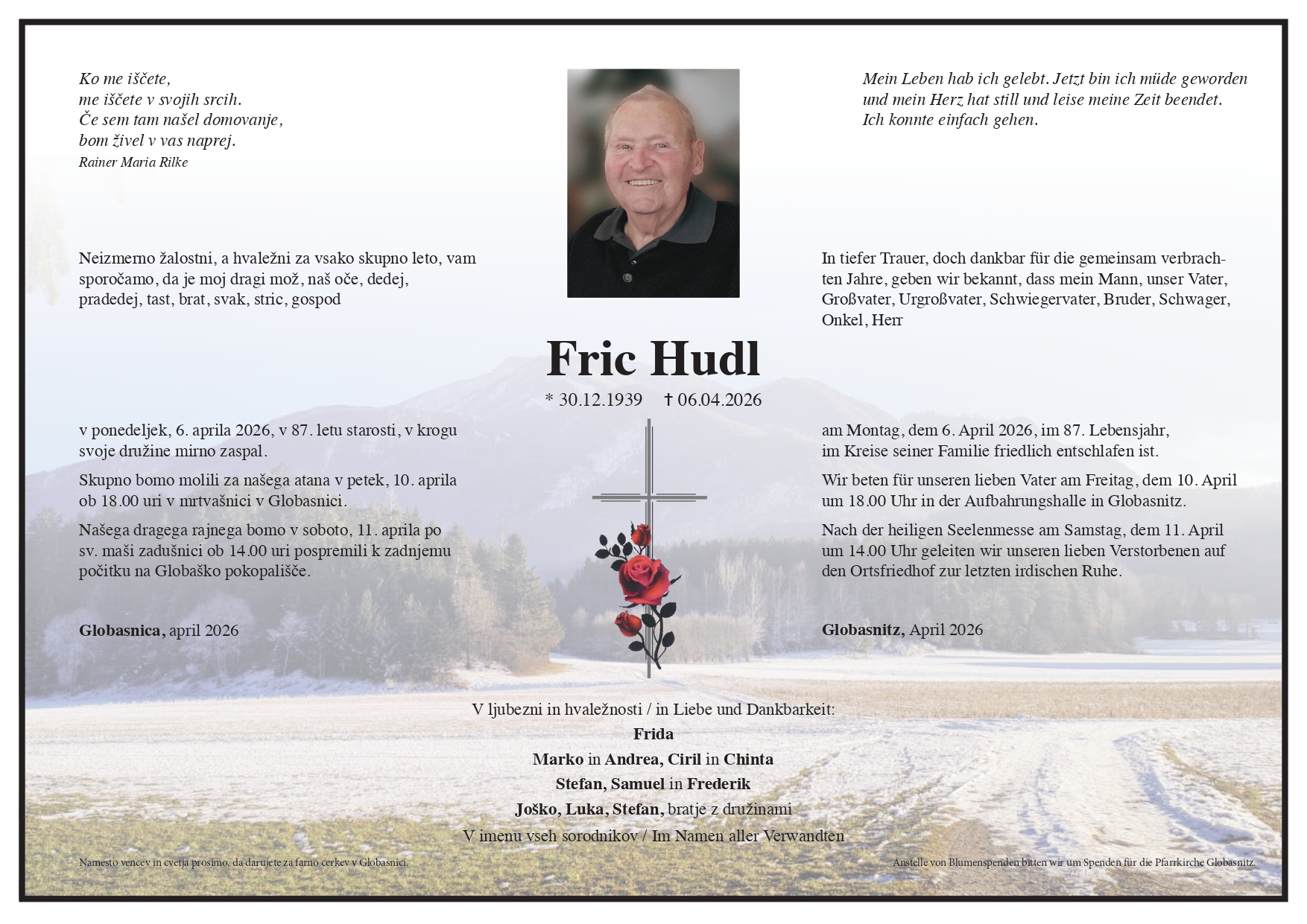 Traueranzeige von Friedrich Hudl