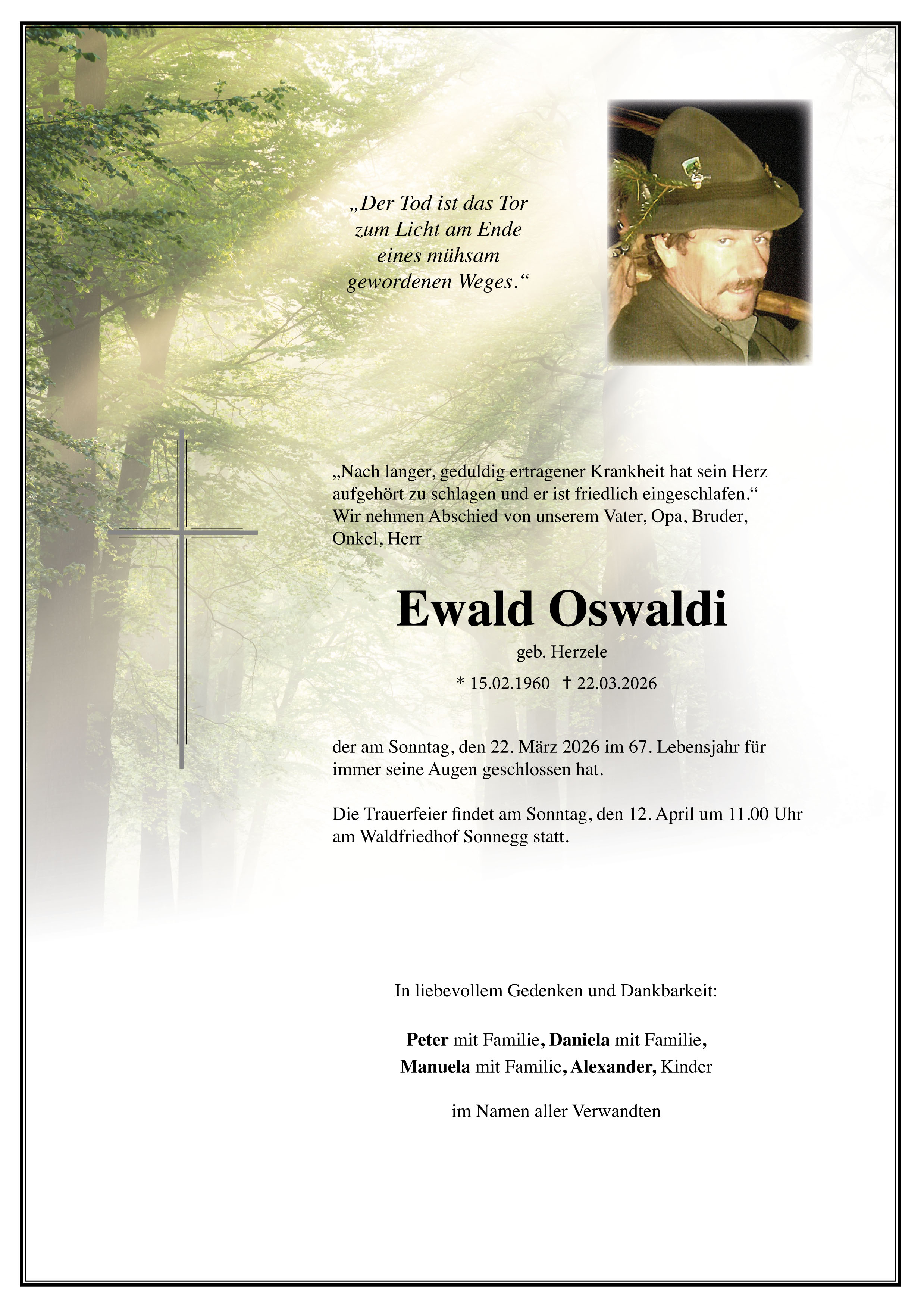 Traueranzeige von Ewald Oswaldi